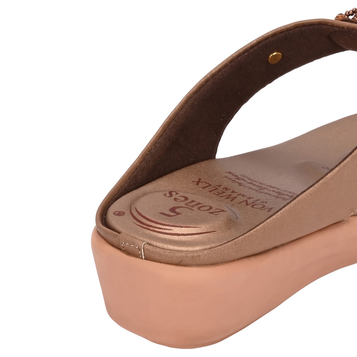 Women Elegant Brown Beaded Comfort Wedge Flip-Flops
