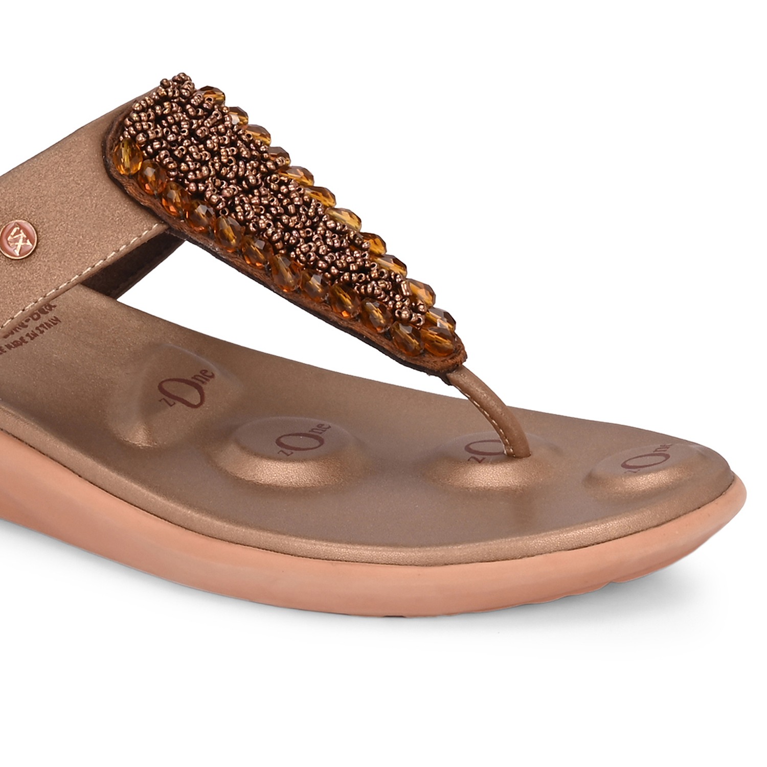 Women Elegant Brown Beaded Comfort Wedge Flip-Flops