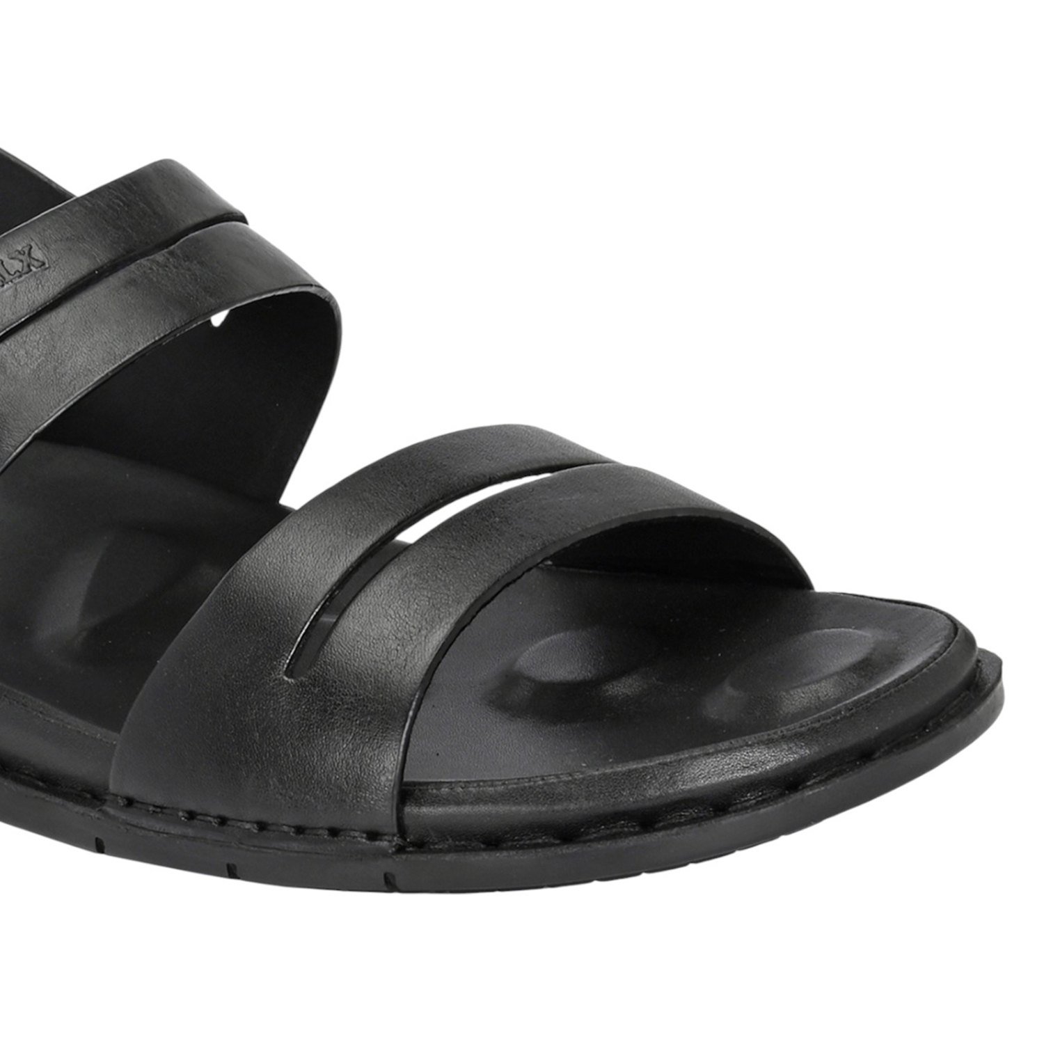 Men Black Leather Two-Strap Sandal with Adjustable Slingback