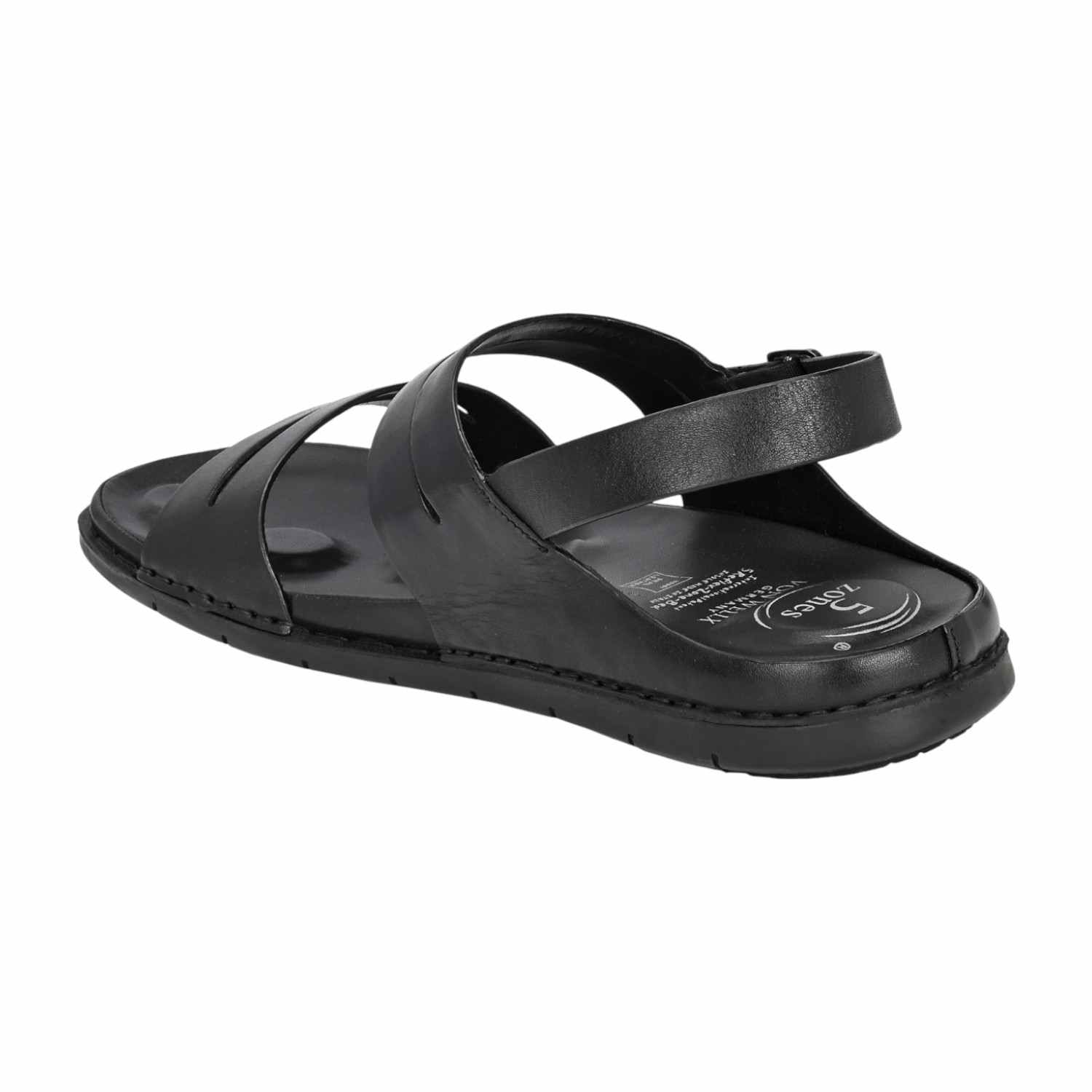 Men Black Leather Two-Strap Sandal with Adjustable Slingback
