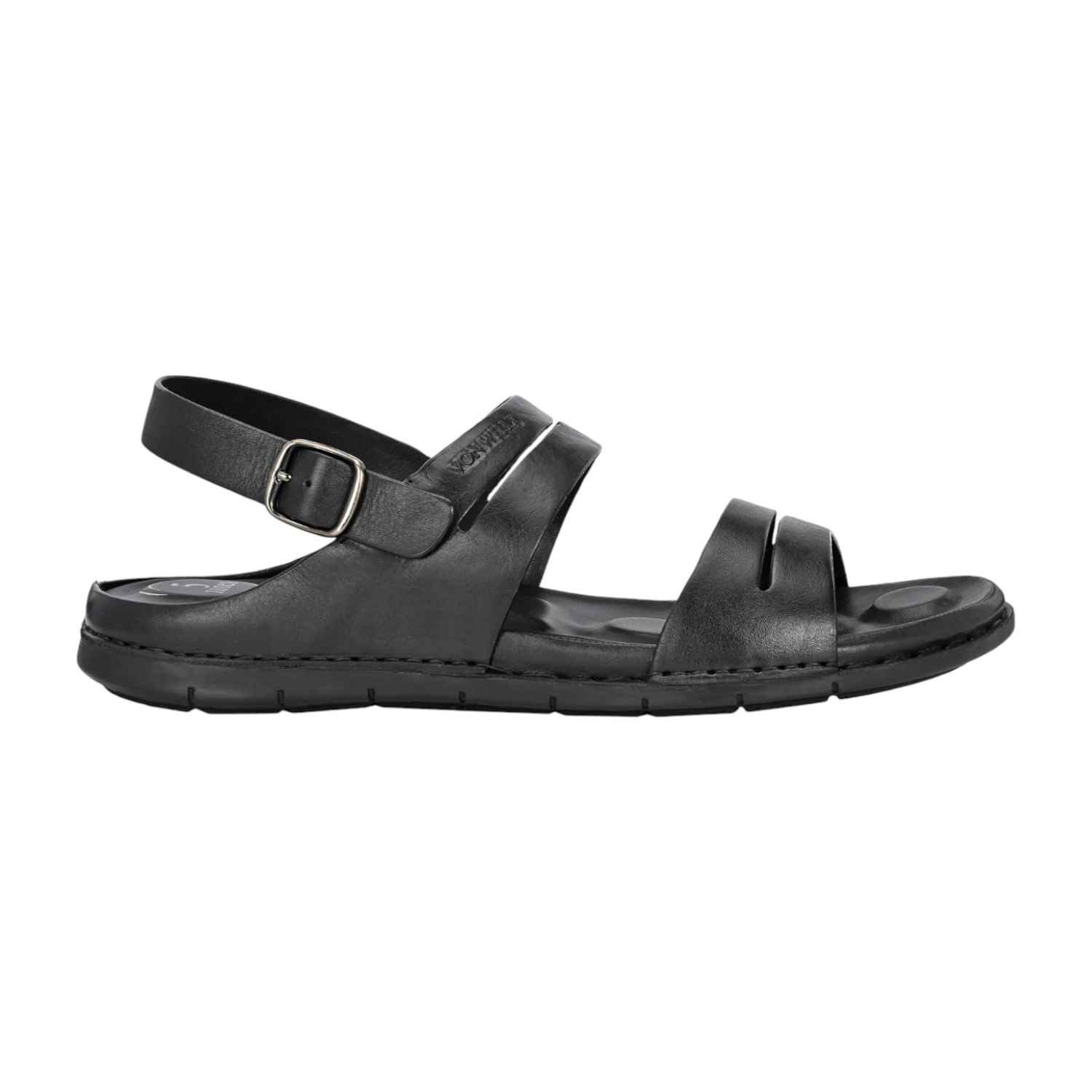 Men Black Leather Two-Strap Sandal with Adjustable Slingback