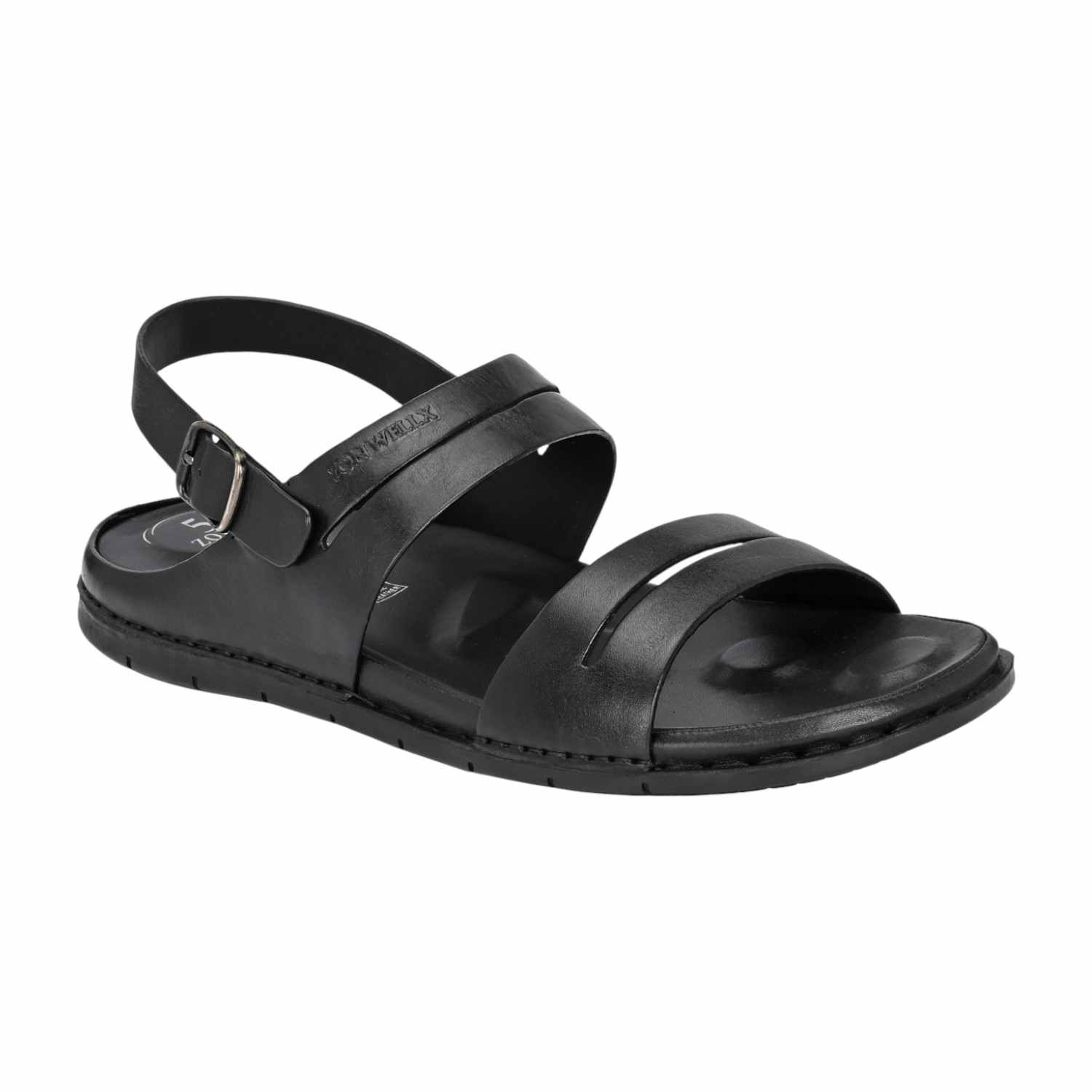 Men Black Leather Two-Strap Sandal with Adjustable Slingback
