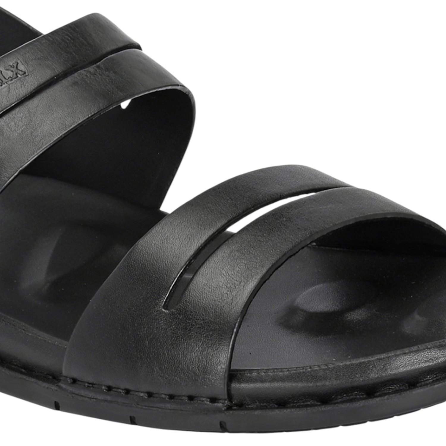 Men Black Leather Two-Strap Sandal with Adjustable Slingback