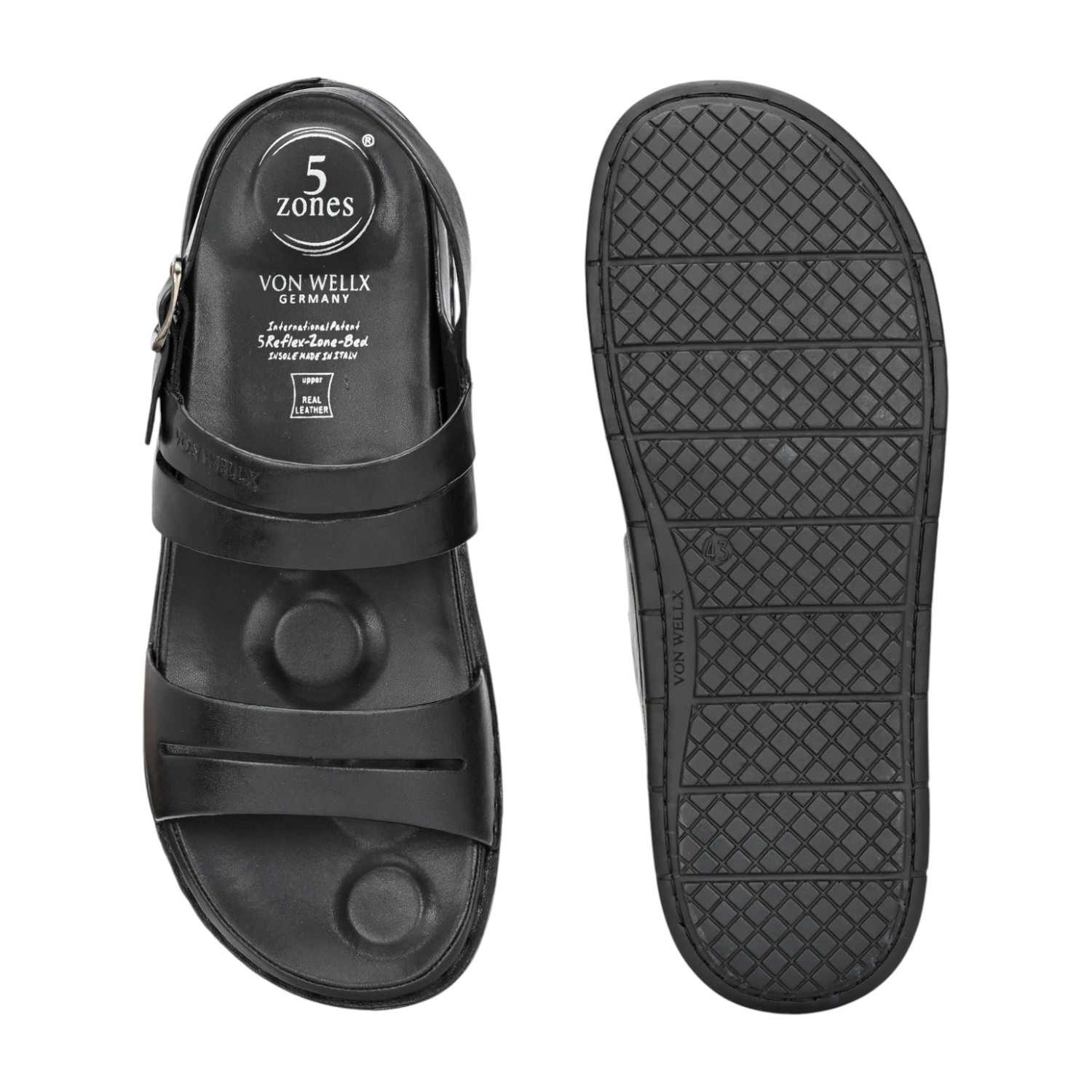 Men Black Leather Two-Strap Sandal with Adjustable Slingback