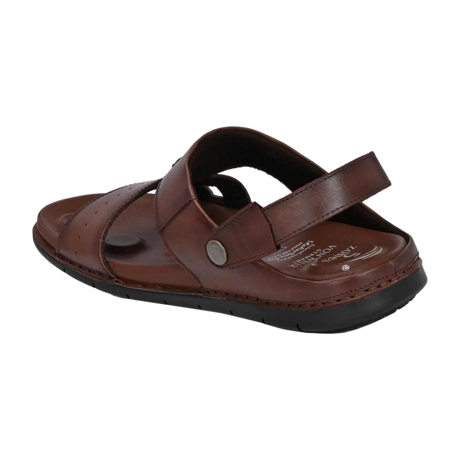 Men Brown Leather Open-Toe Sandal with Stitch Detail and Slingback