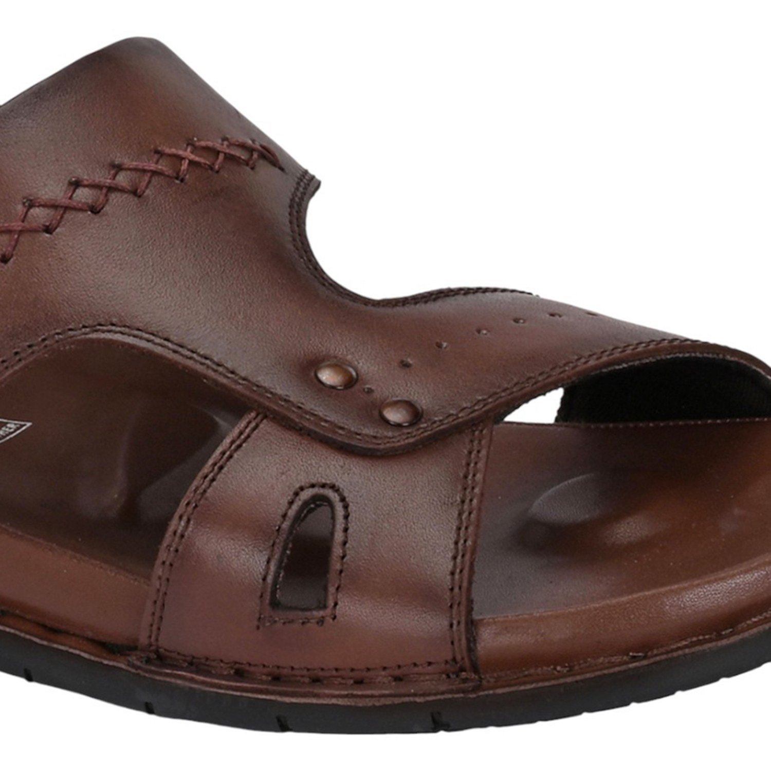 Men Brown Leather Open-Toe Sandal with Stitch Detail and Slingback