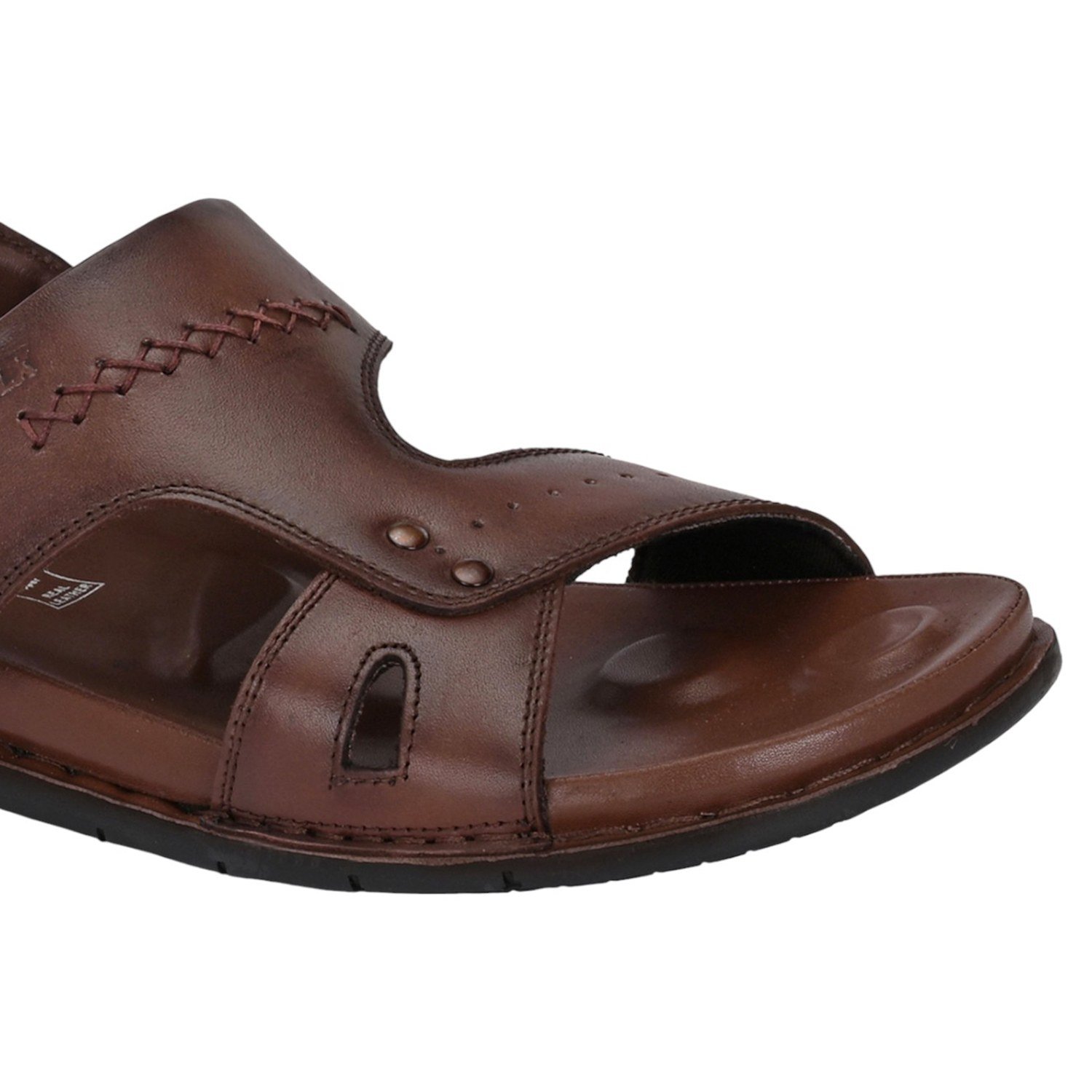 Men Brown Leather Open-Toe Sandal with Stitch Detail and Slingback