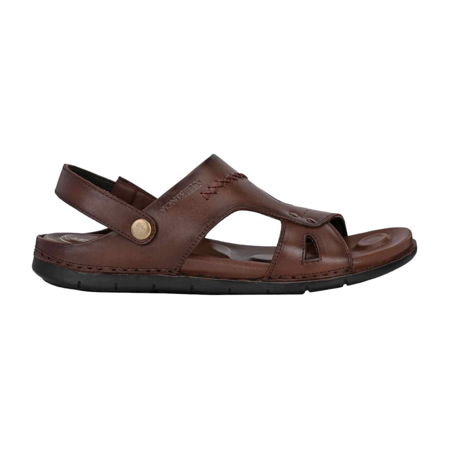 Men Brown Leather Open-Toe Sandal with Stitch Detail and Slingback