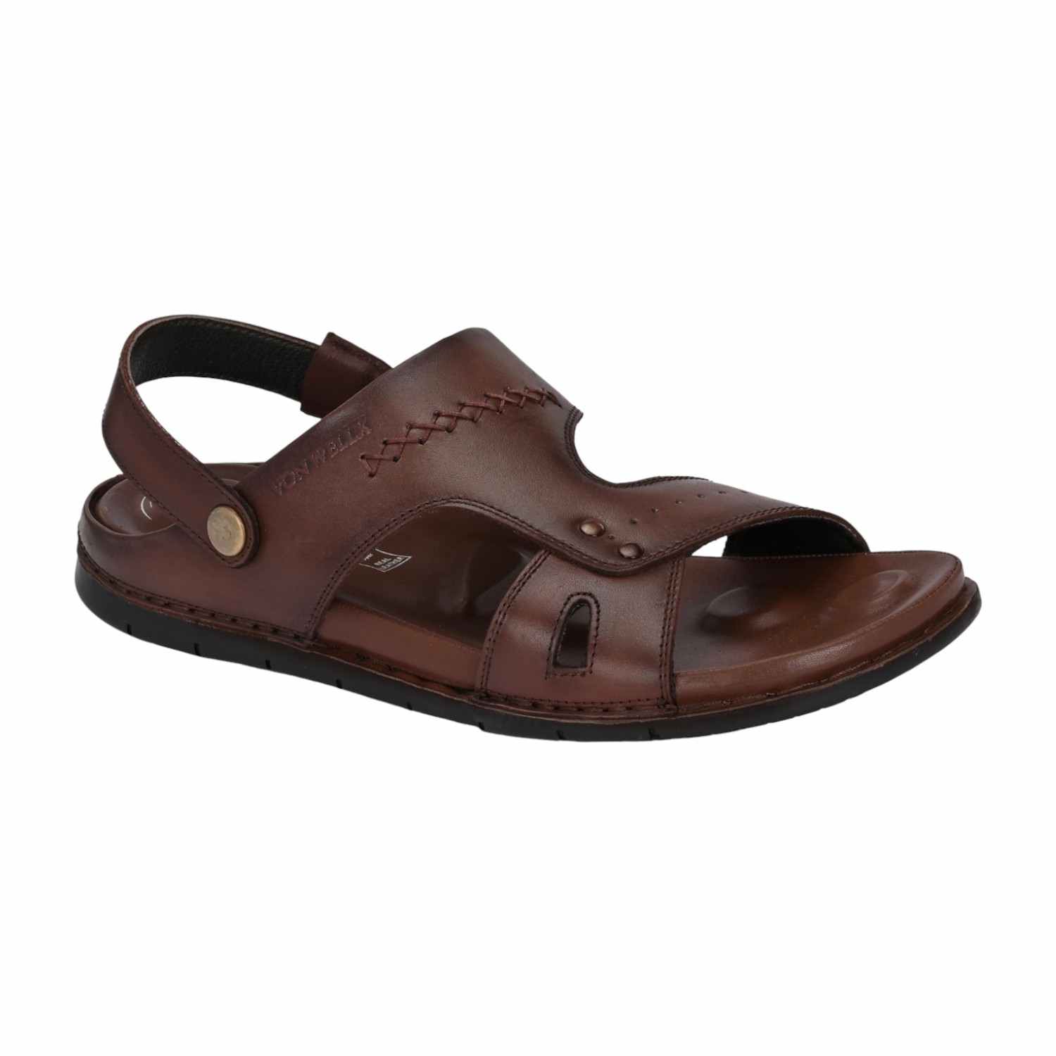 Men Brown Leather Open-Toe Sandal with Stitch Detail and Slingback