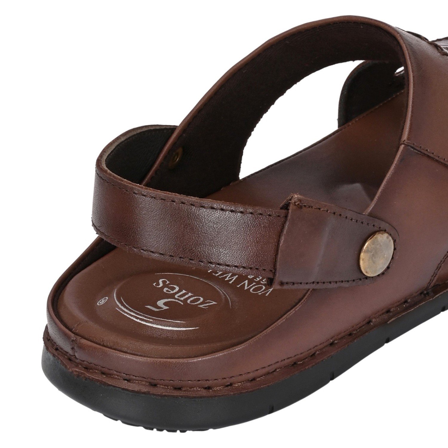 Men Brown Leather Open-Toe Sandal with Stitch Detail and Slingback
