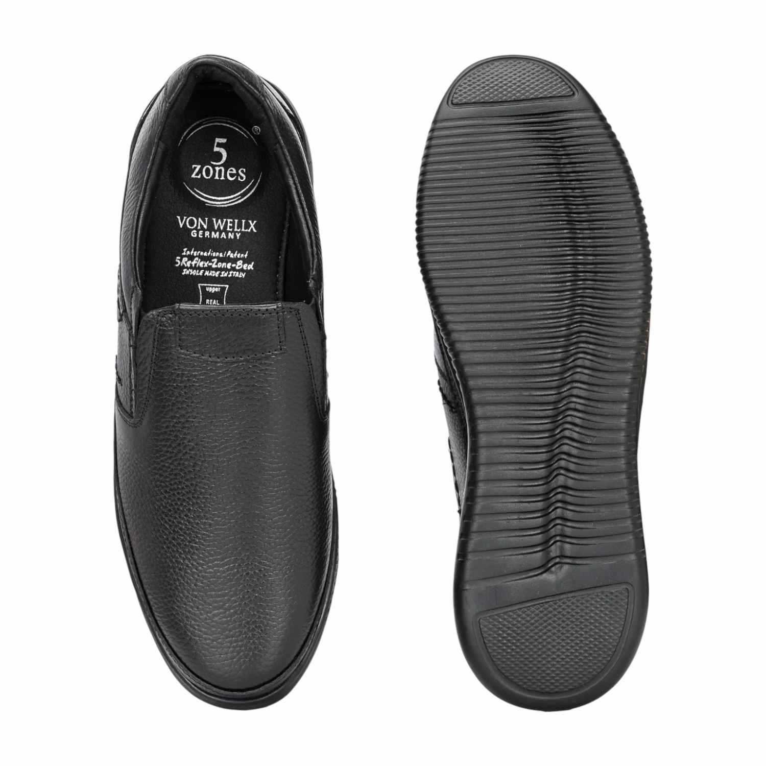 Men Black Textured Leather Comfort Slip-Ons