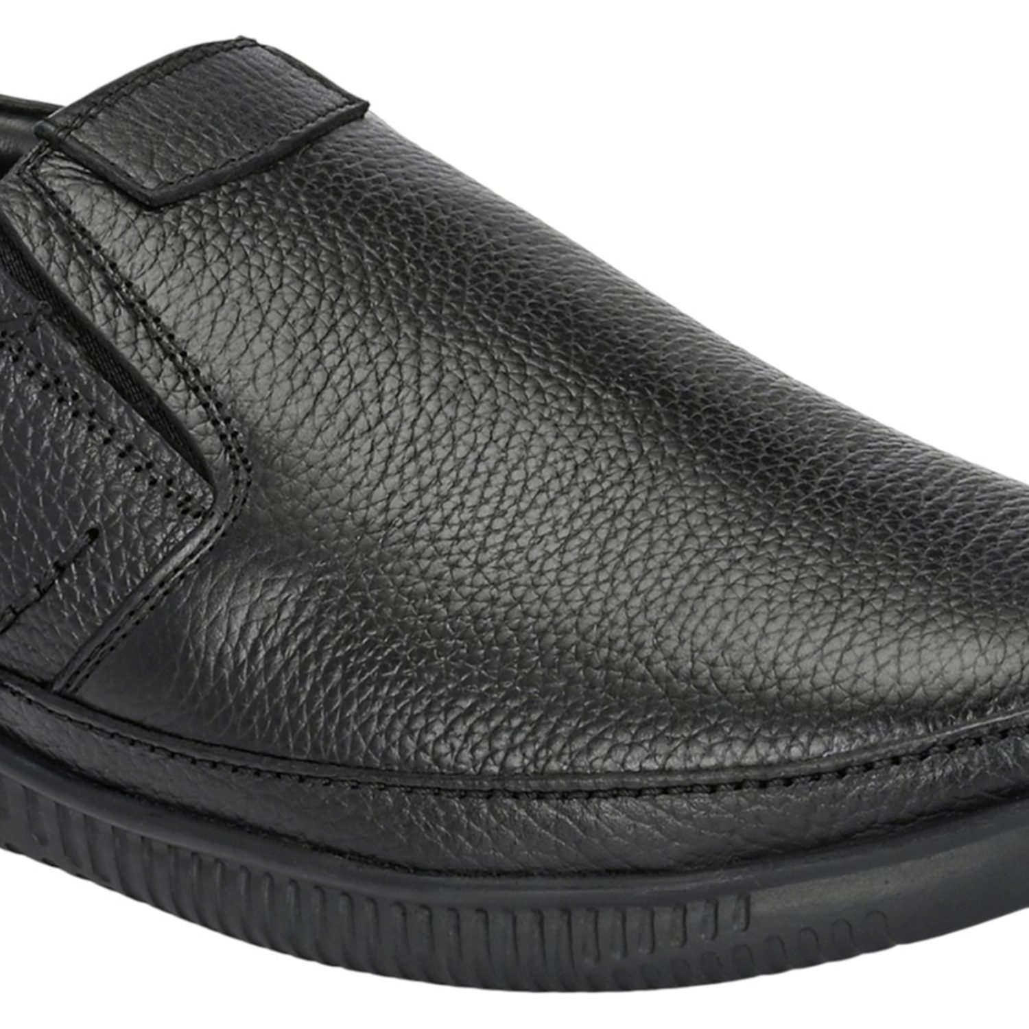 Men Black Textured Leather Comfort Slip-Ons