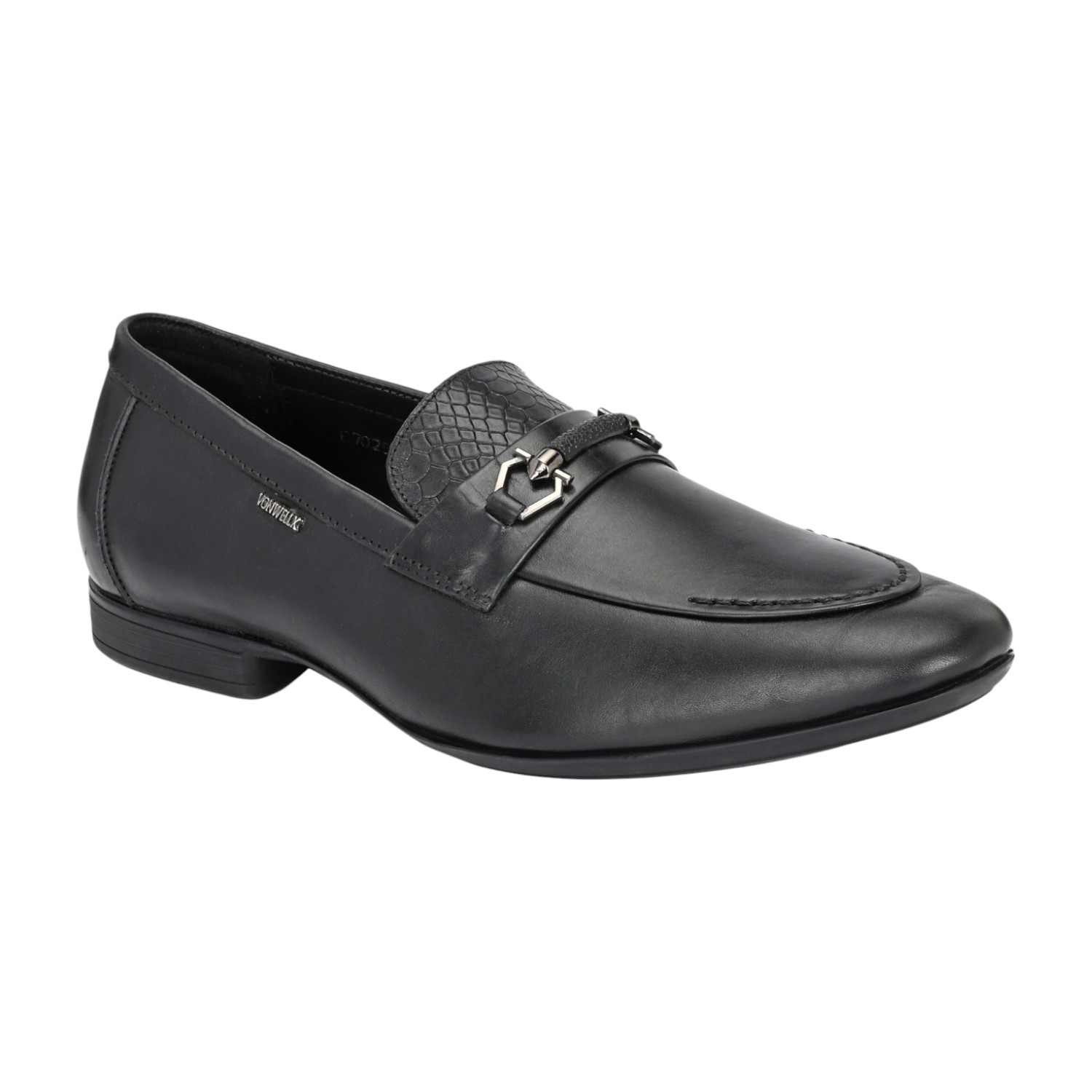 Men Black Bit Loafers with Embossed Texture