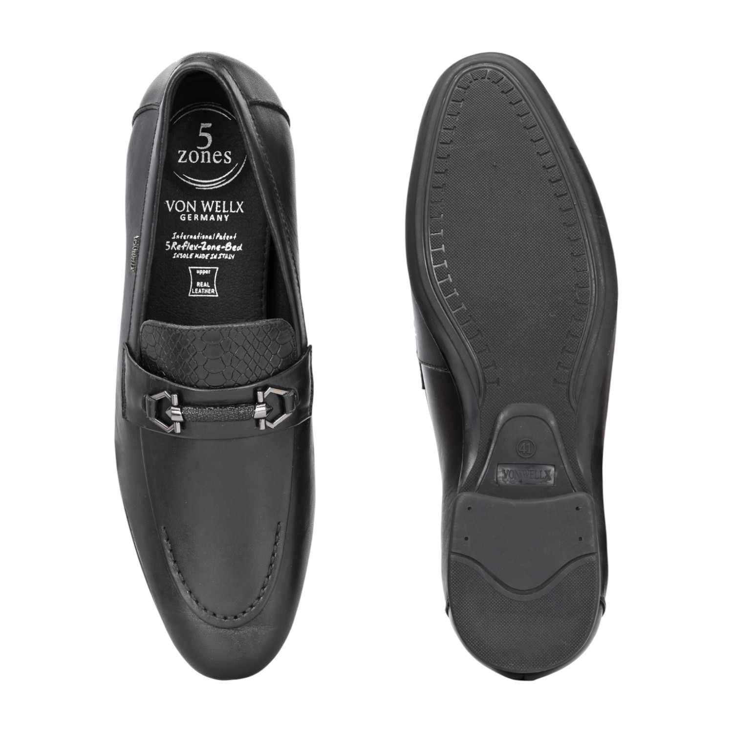 Men Black Bit Loafers with Embossed Texture