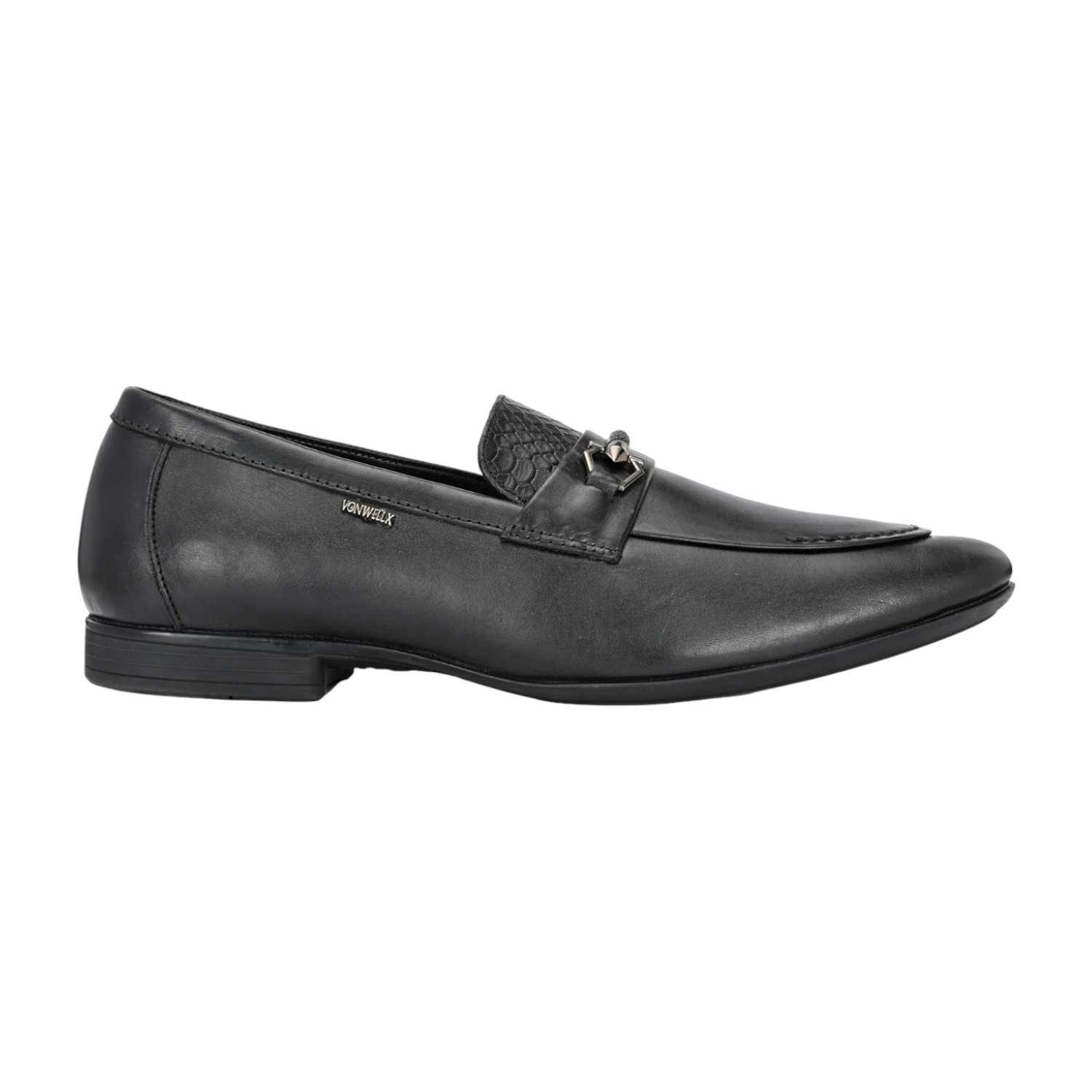 Men Black Bit Loafers with Embossed Texture