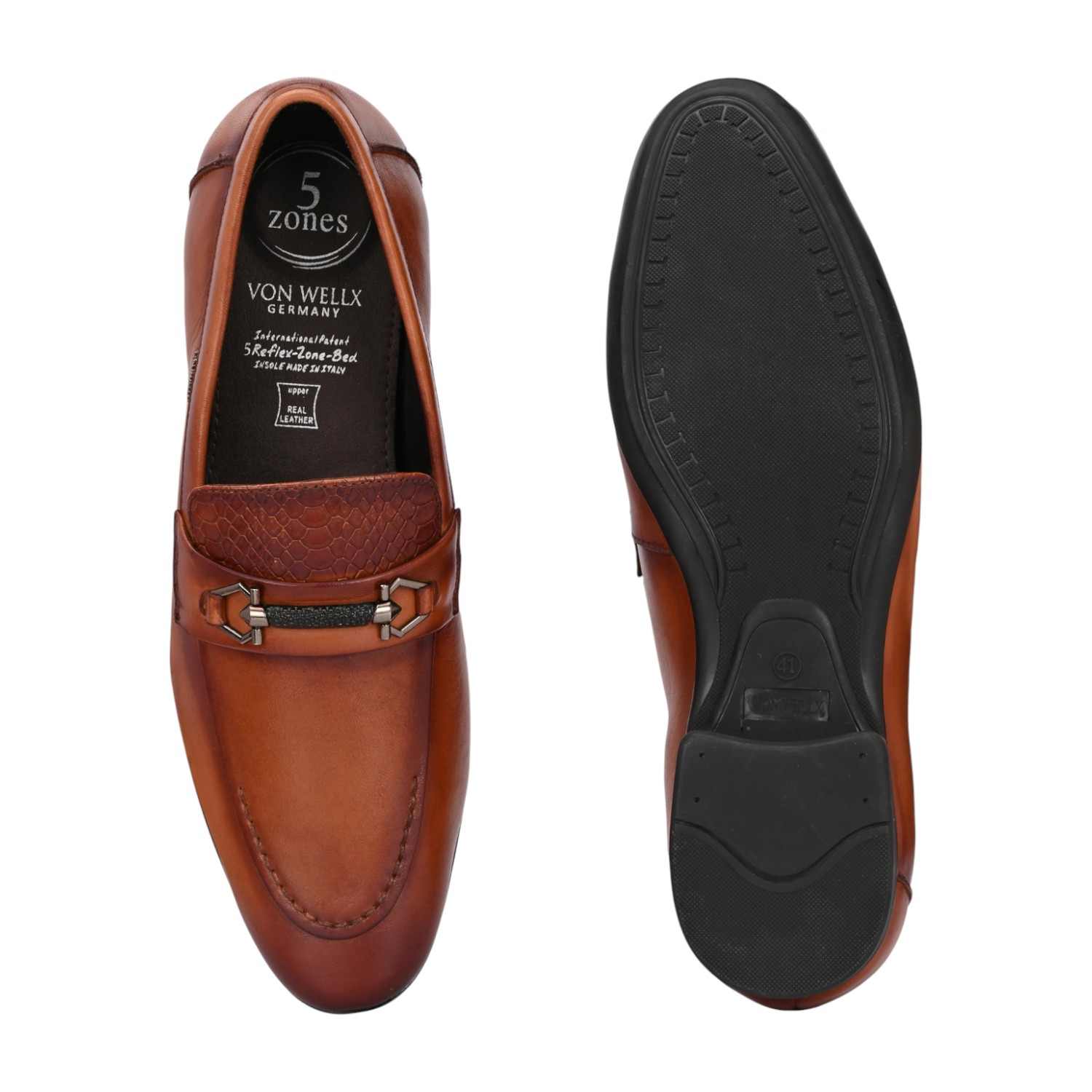 Men Tan Bit Loafers with Embossed Texture