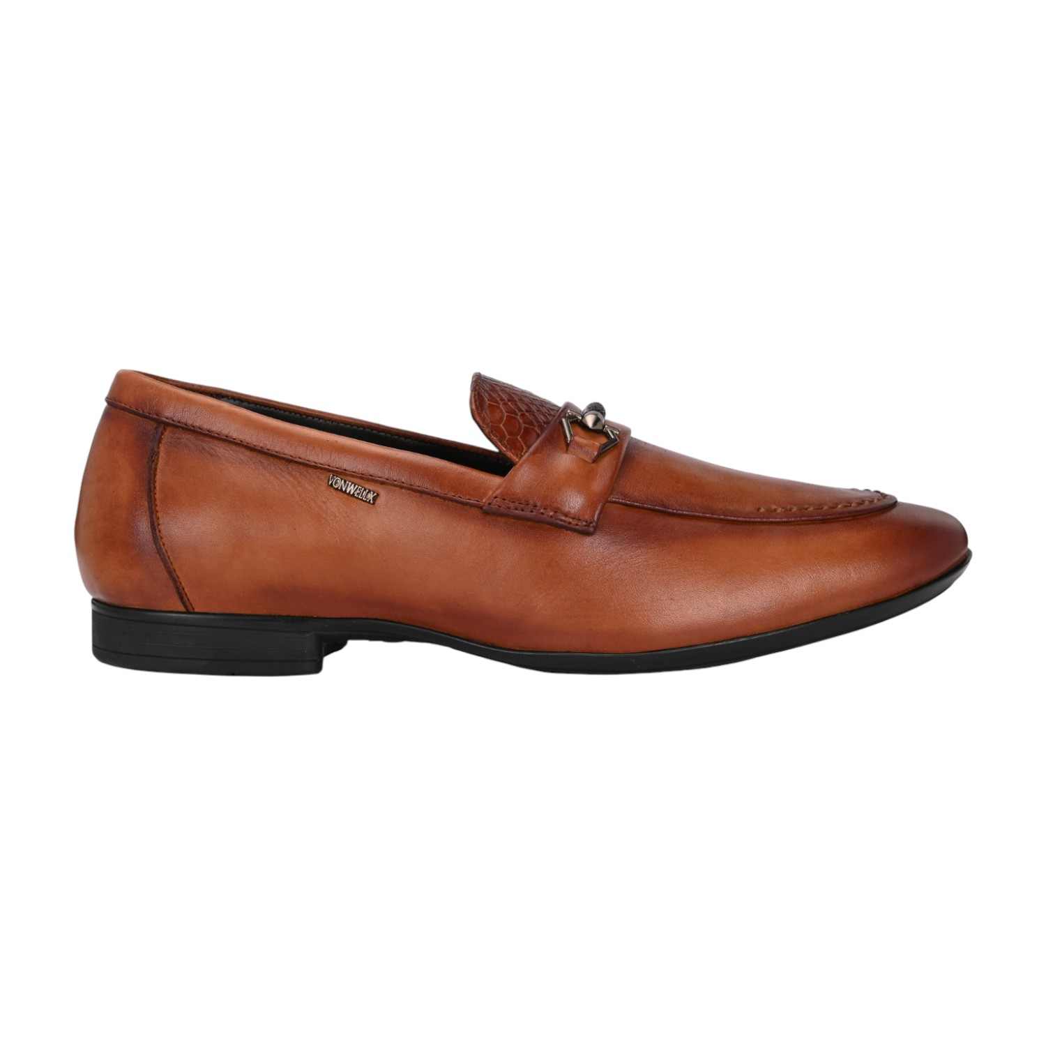 Men Tan Bit Loafers with Embossed Texture