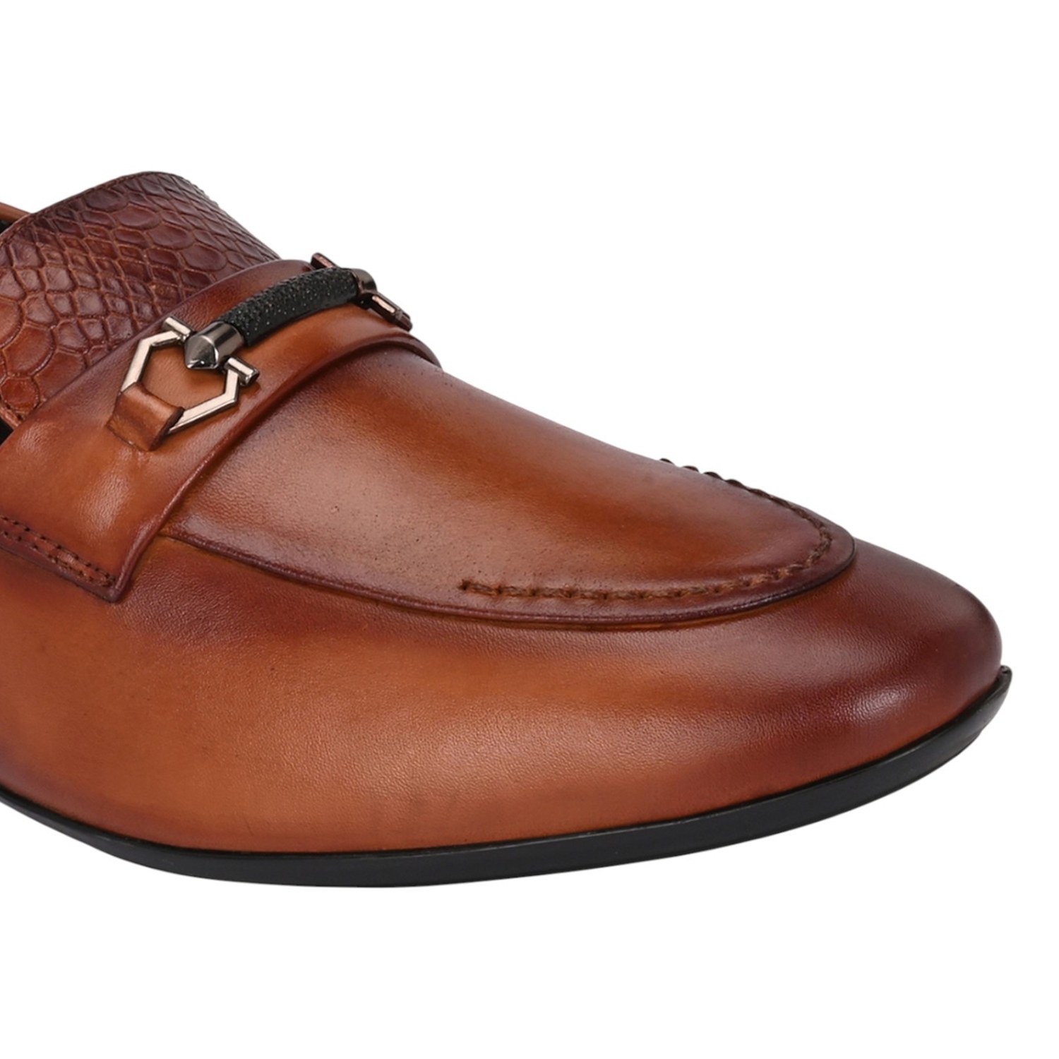 Men Tan Bit Loafers with Embossed Texture