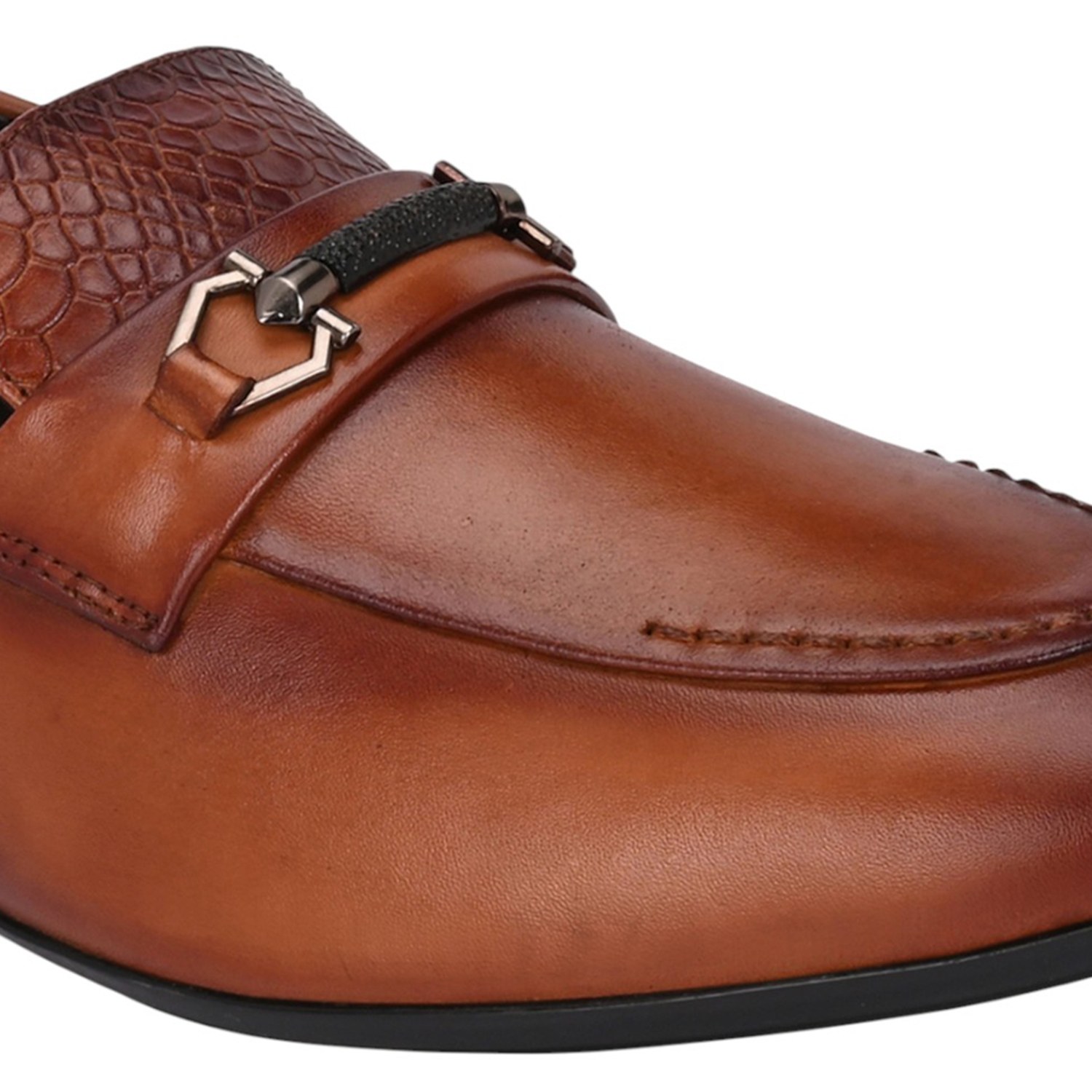 Men Tan Bit Loafers with Embossed Texture