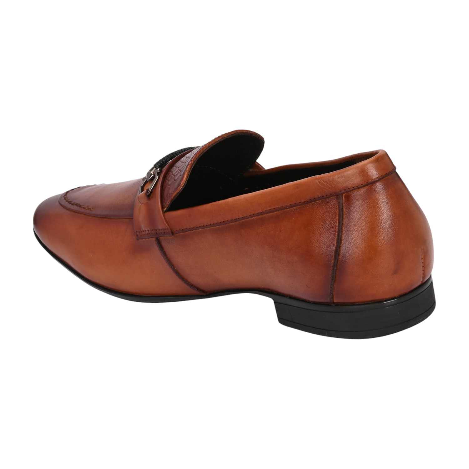 Men Tan Bit Loafers with Embossed Texture