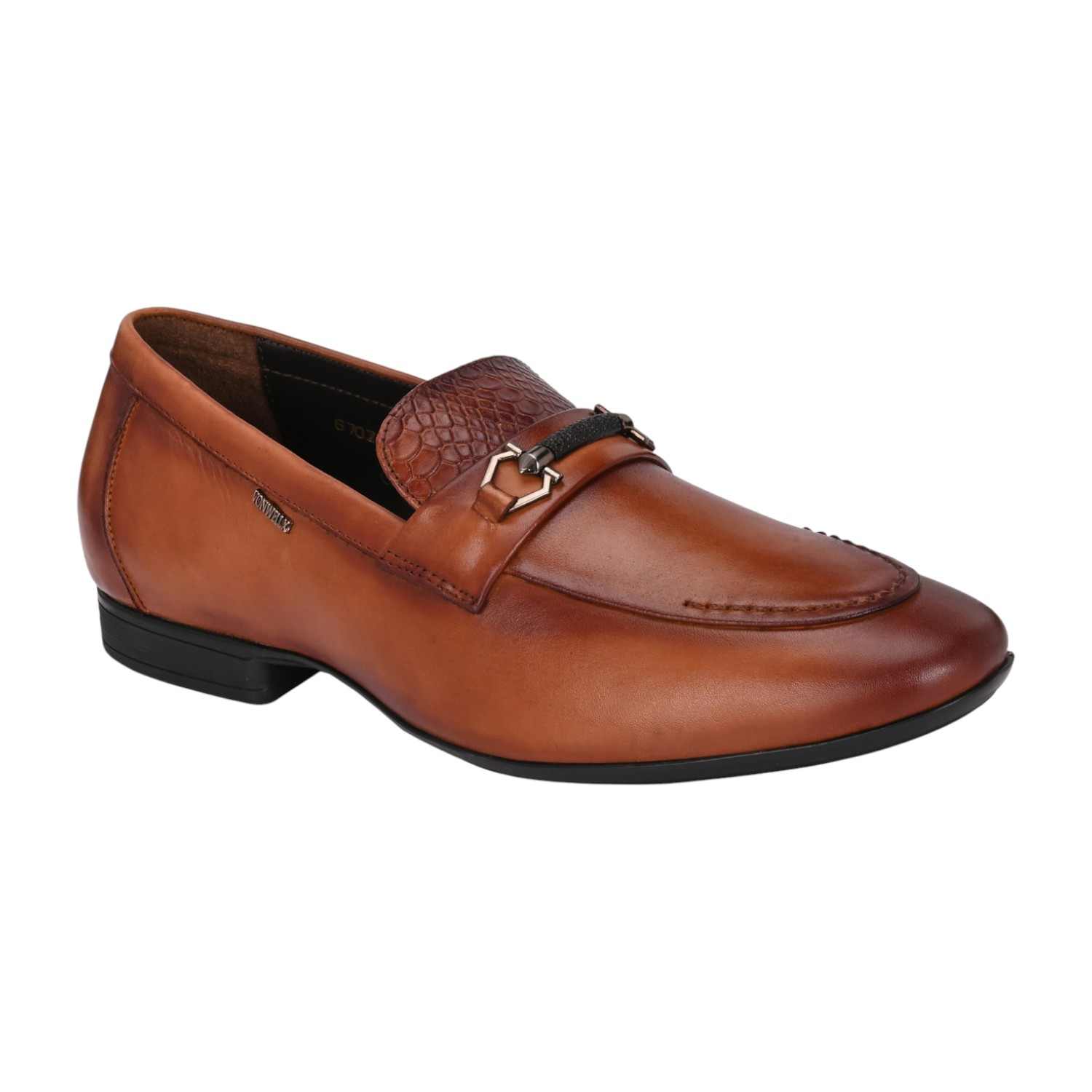 Men Tan Bit Loafers with Embossed Texture