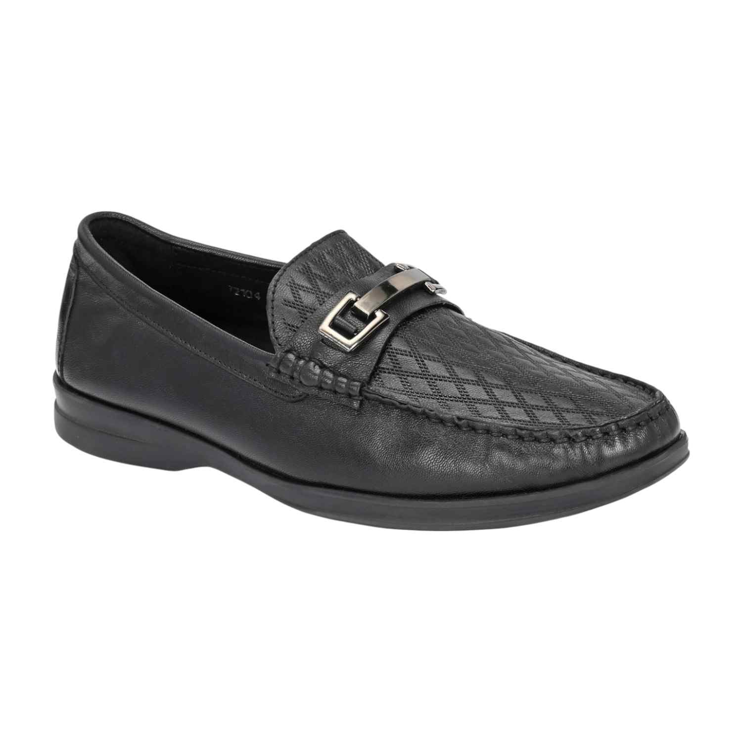 Men Black Loafers with Quilted Diamond Texture and Metal Bit  display picture 2