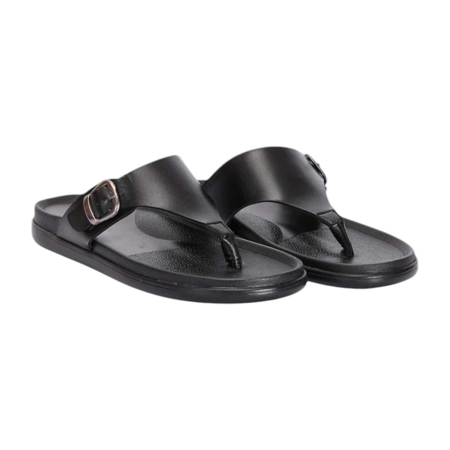 Men Black Thongs with Buckle Closure