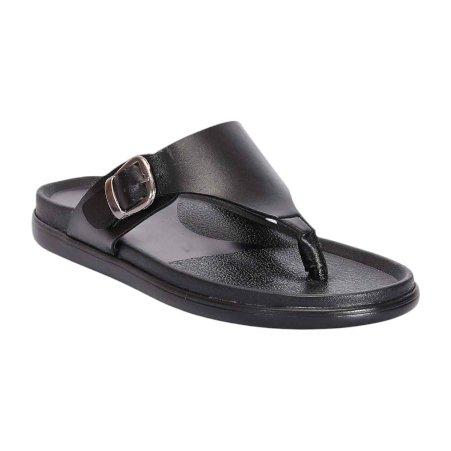 Men Black Thongs with Buckle Closure