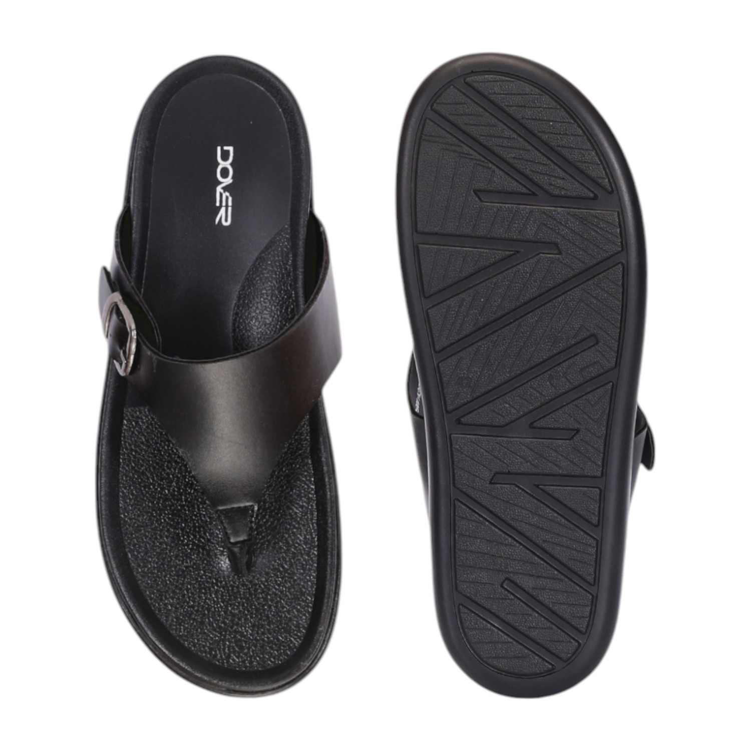 Men Black Thongs with Buckle Closure