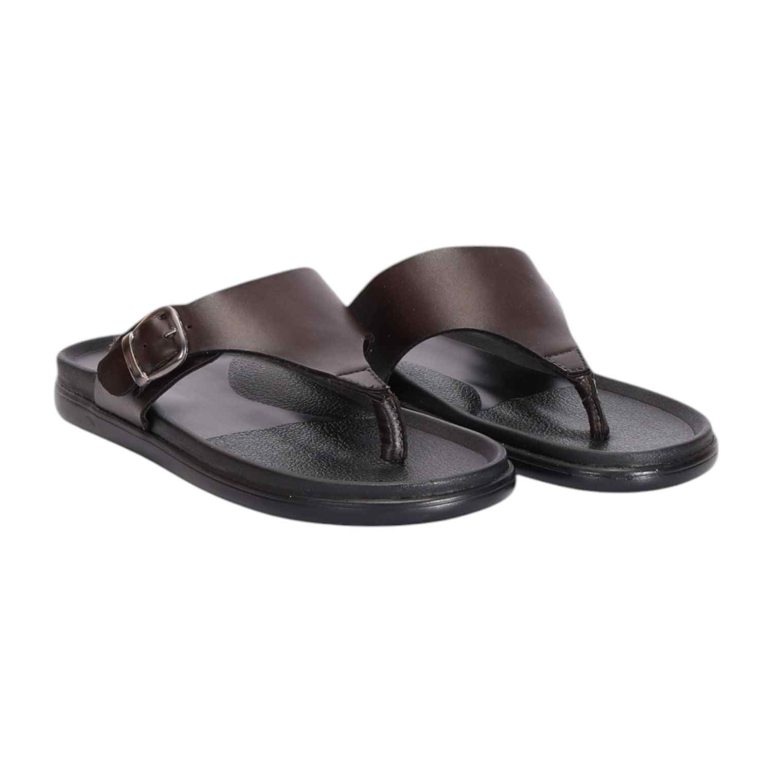 Men Brown Thongs with Buckle Closure