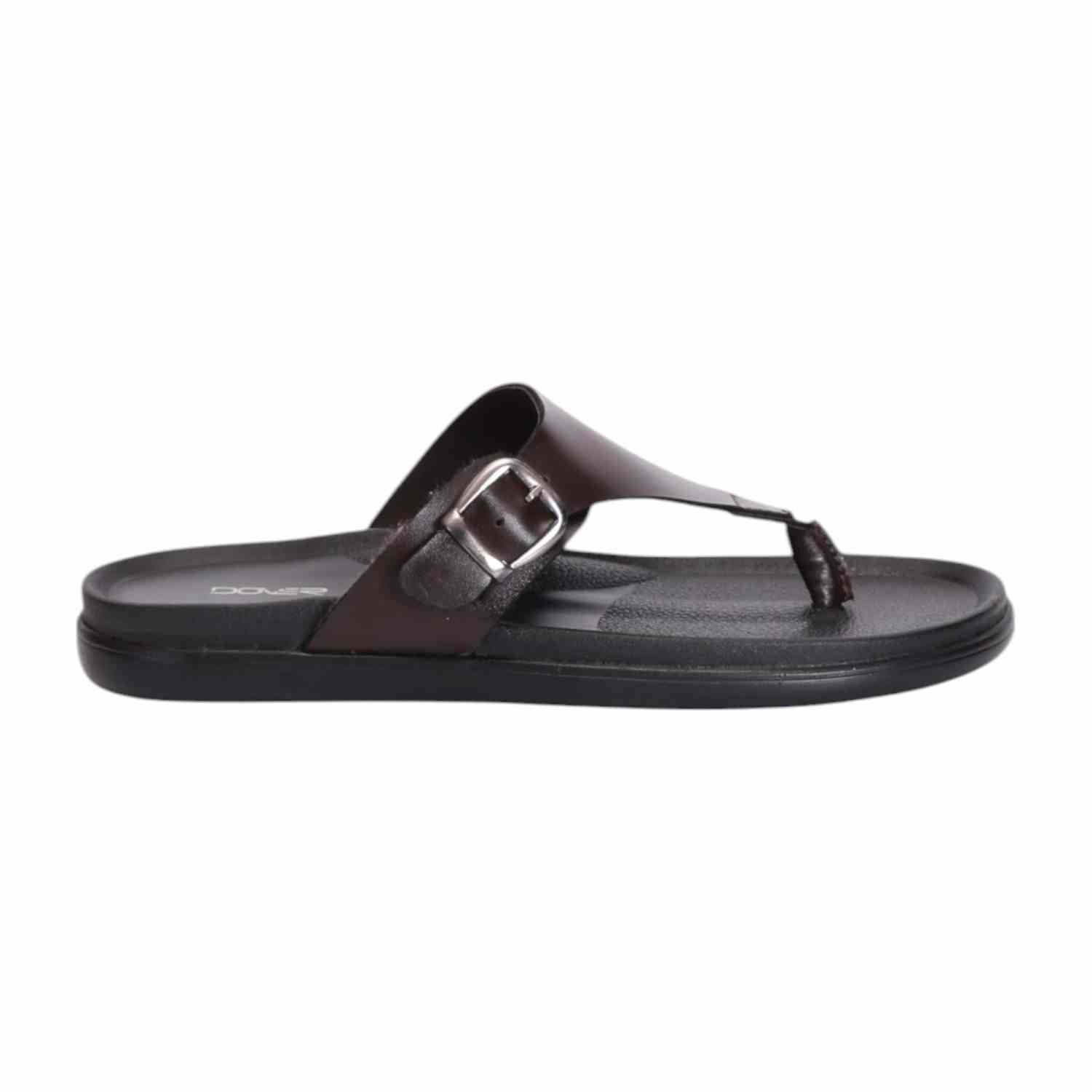 Men Brown Thongs with Buckle Closure