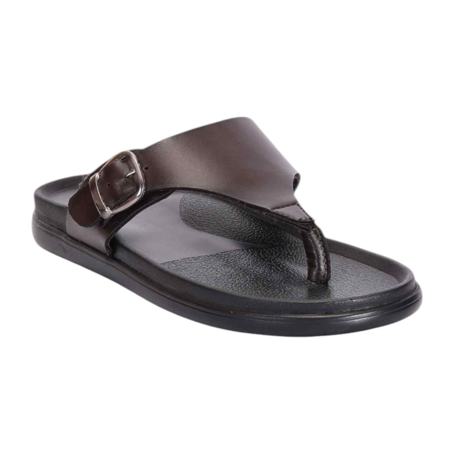 Men Brown Thongs with Buckle Closure