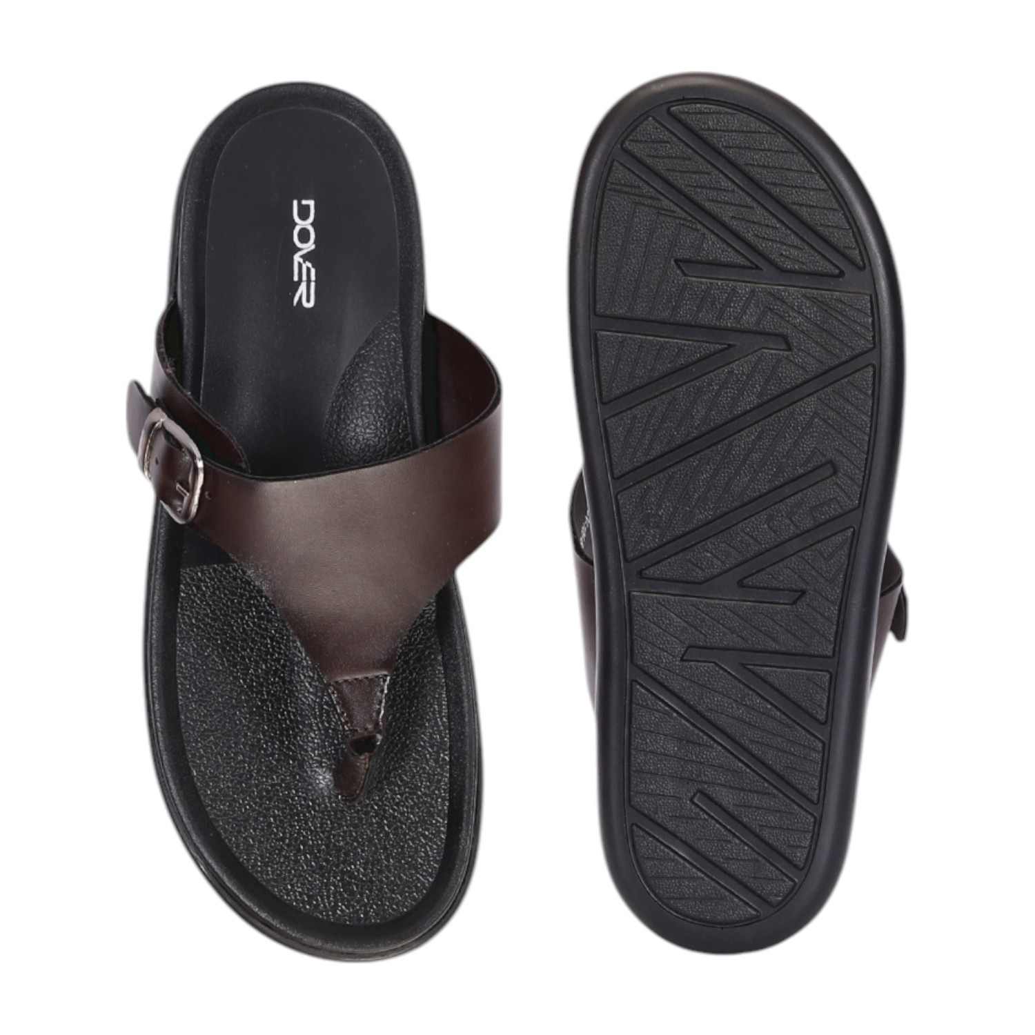 Men Brown Thongs with Buckle Closure