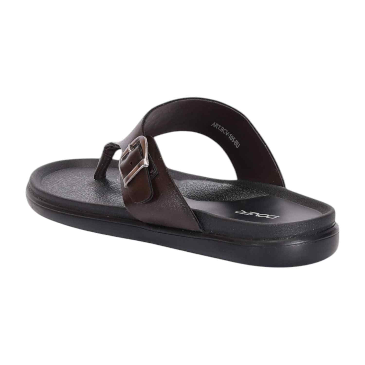 Men Brown Thongs with Buckle Closure