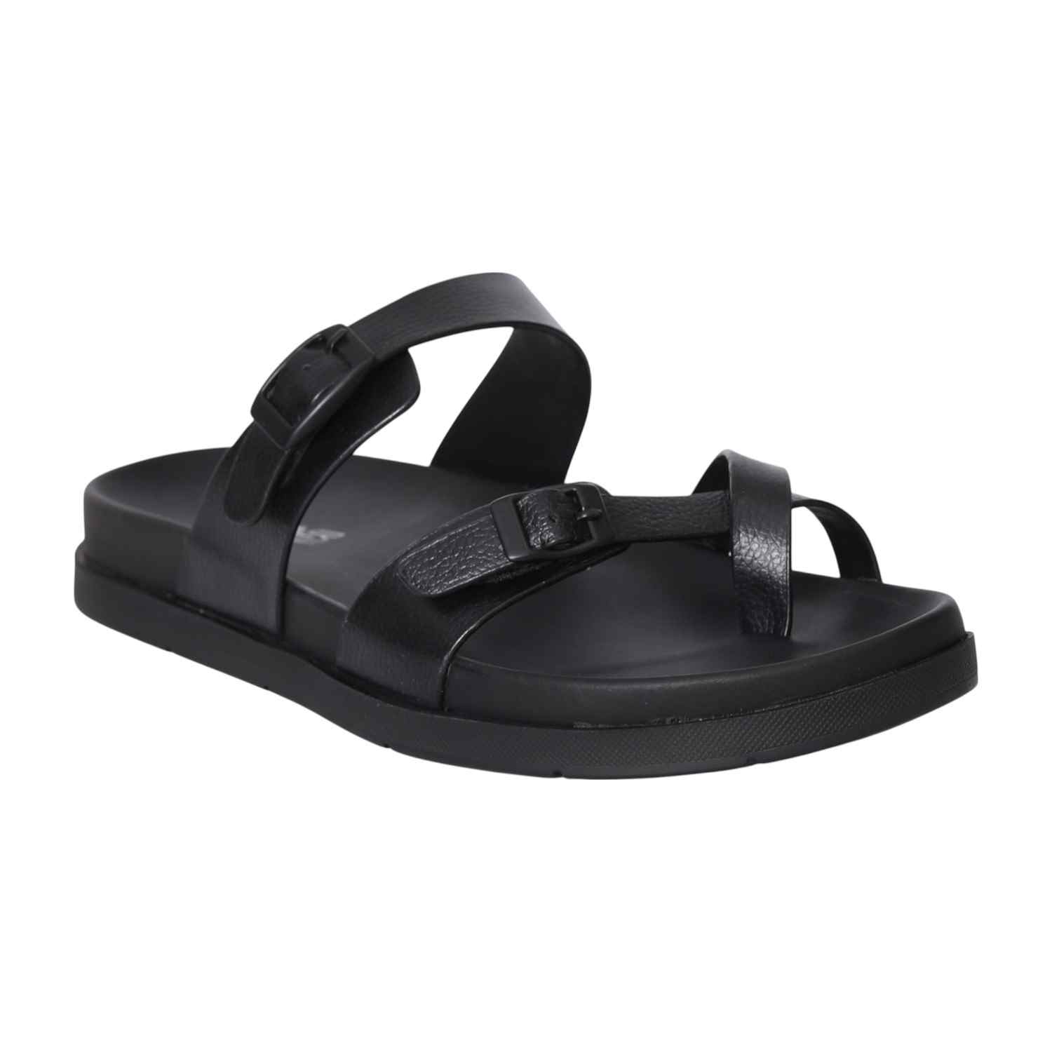 Men Black One-Toe Criss Cross Chappal