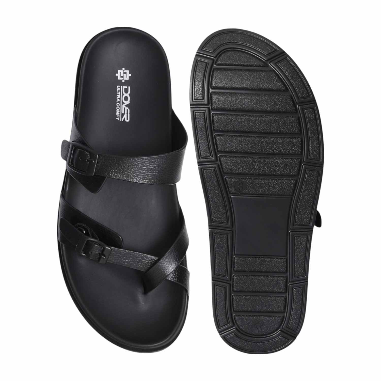 Men Black One-Toe Criss Cross Chappal