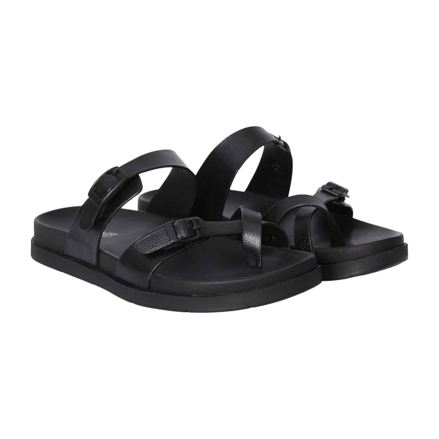 Men Black One-Toe Criss Cross Chappal