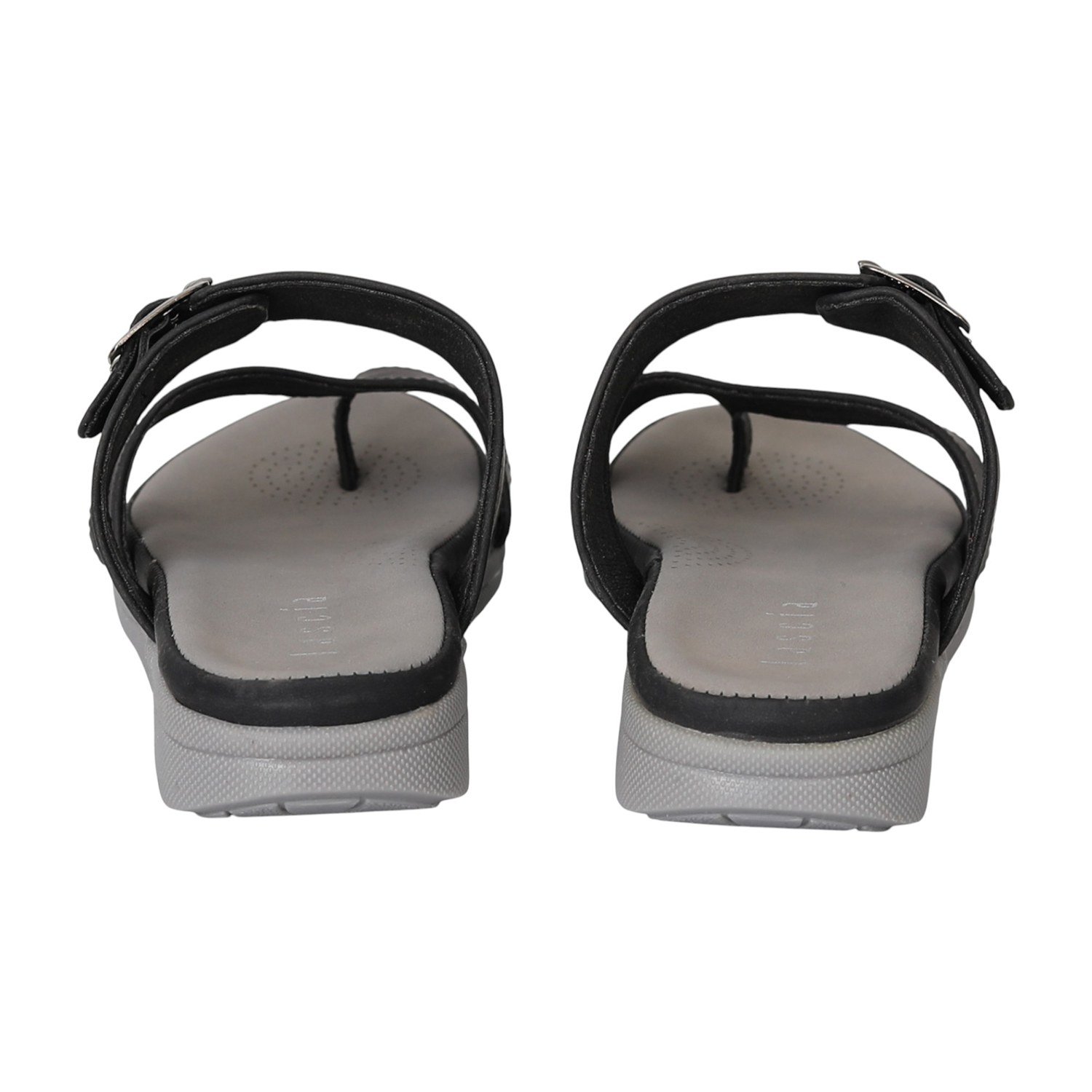 Women Black Buckle Toe-Loop Comfort Flats