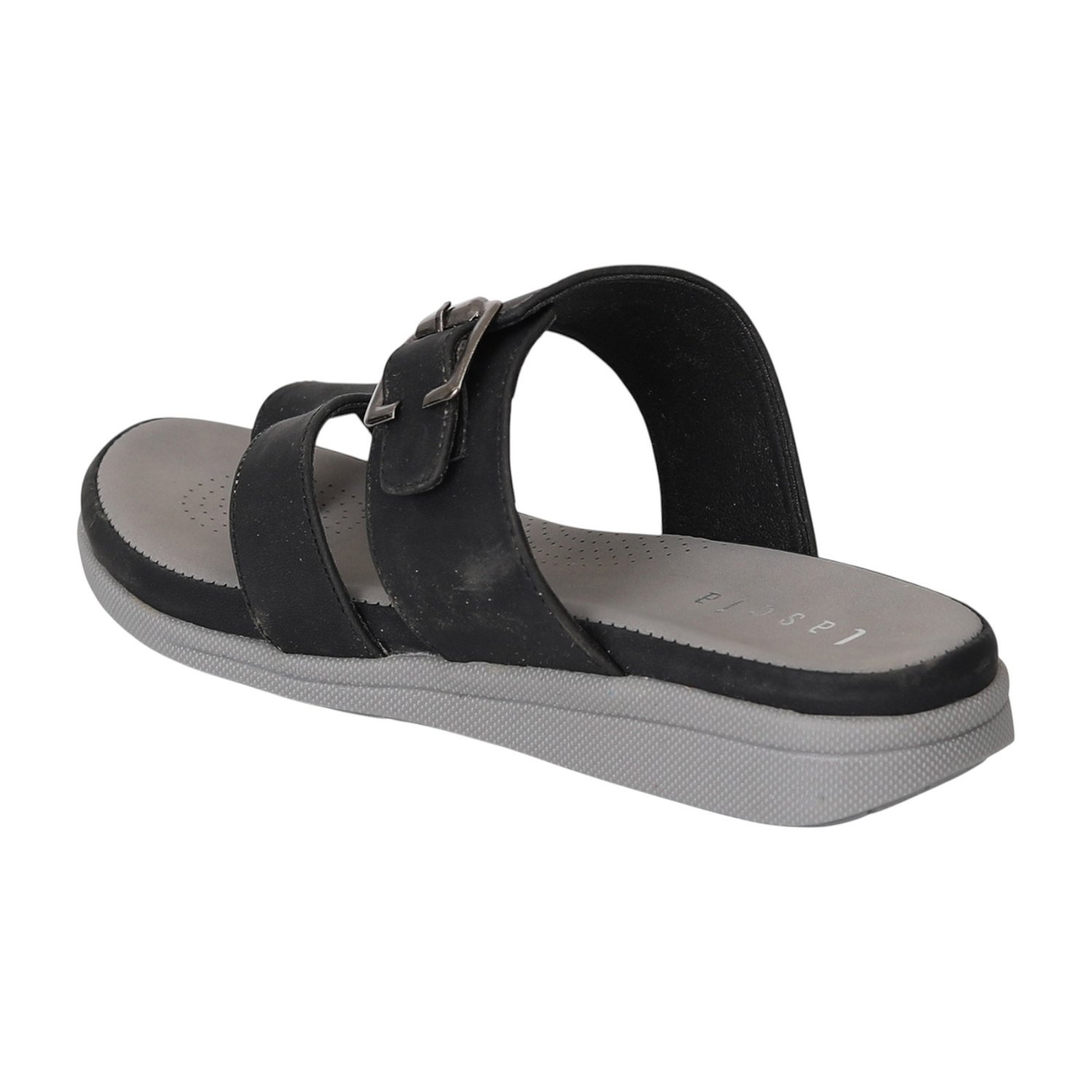 Women Black Buckle Toe-Loop Comfort Flats