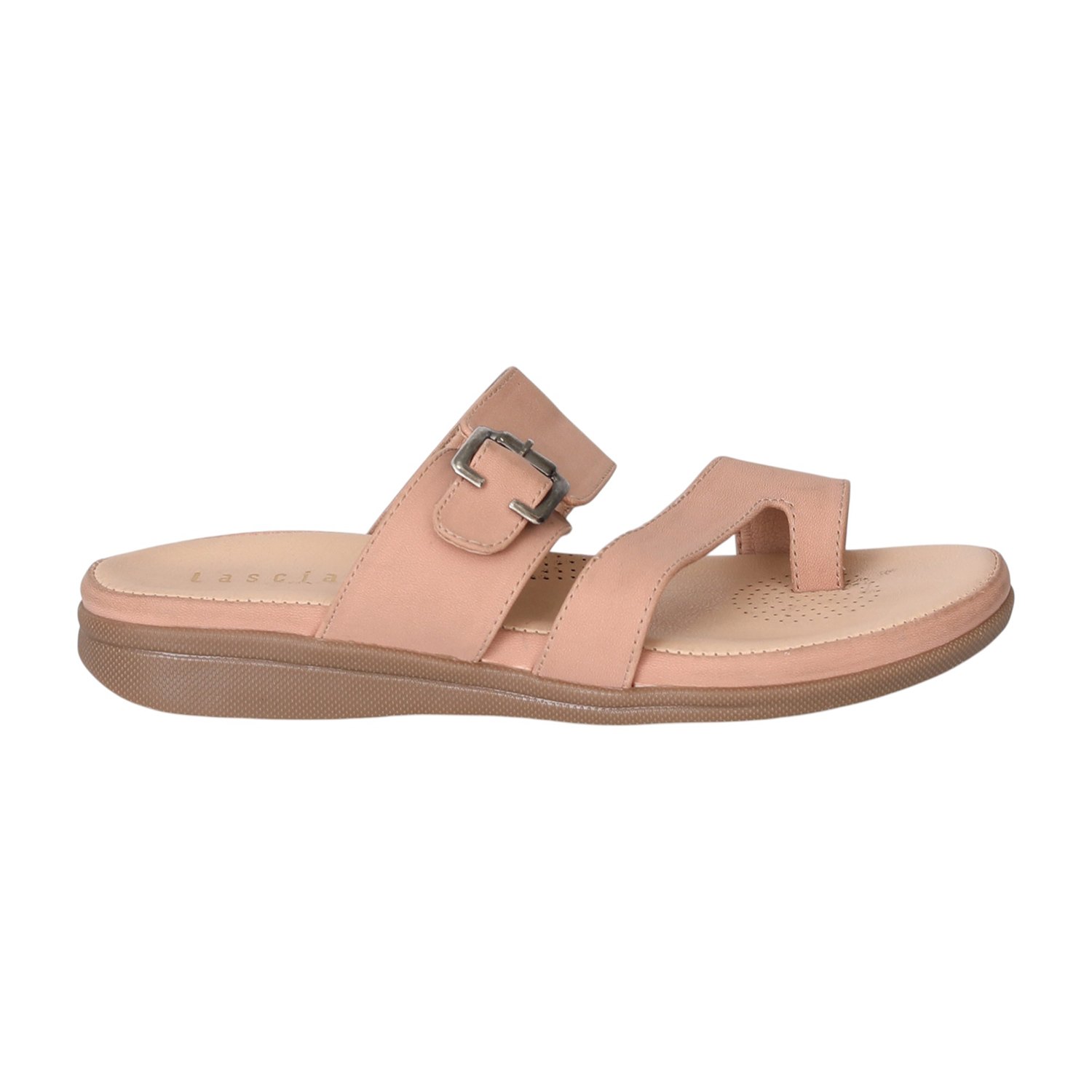 Women Blush Buckle Toe-Loop Comfort Flats