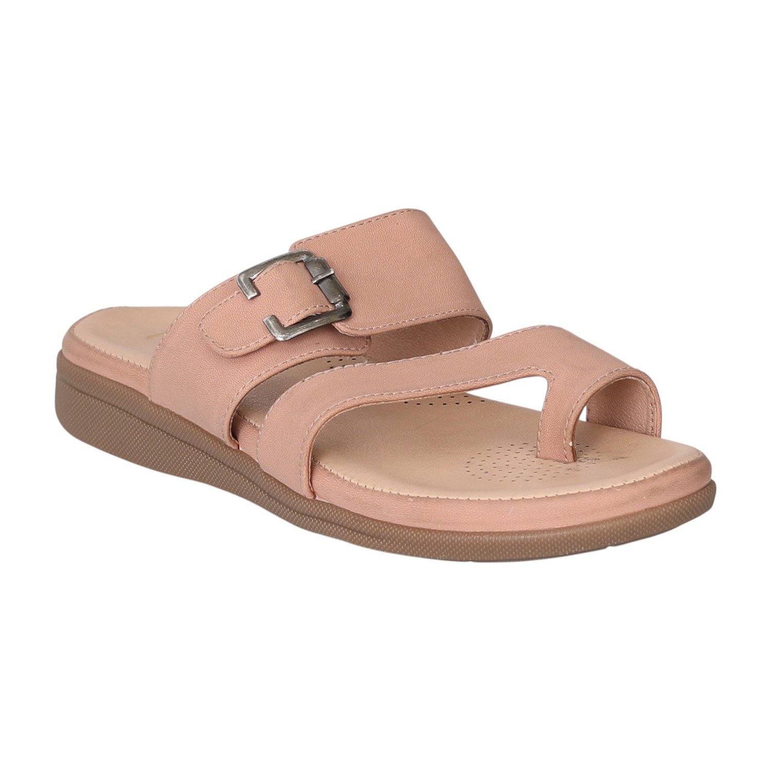 Women Blush Buckle Toe-Loop Comfort Flats