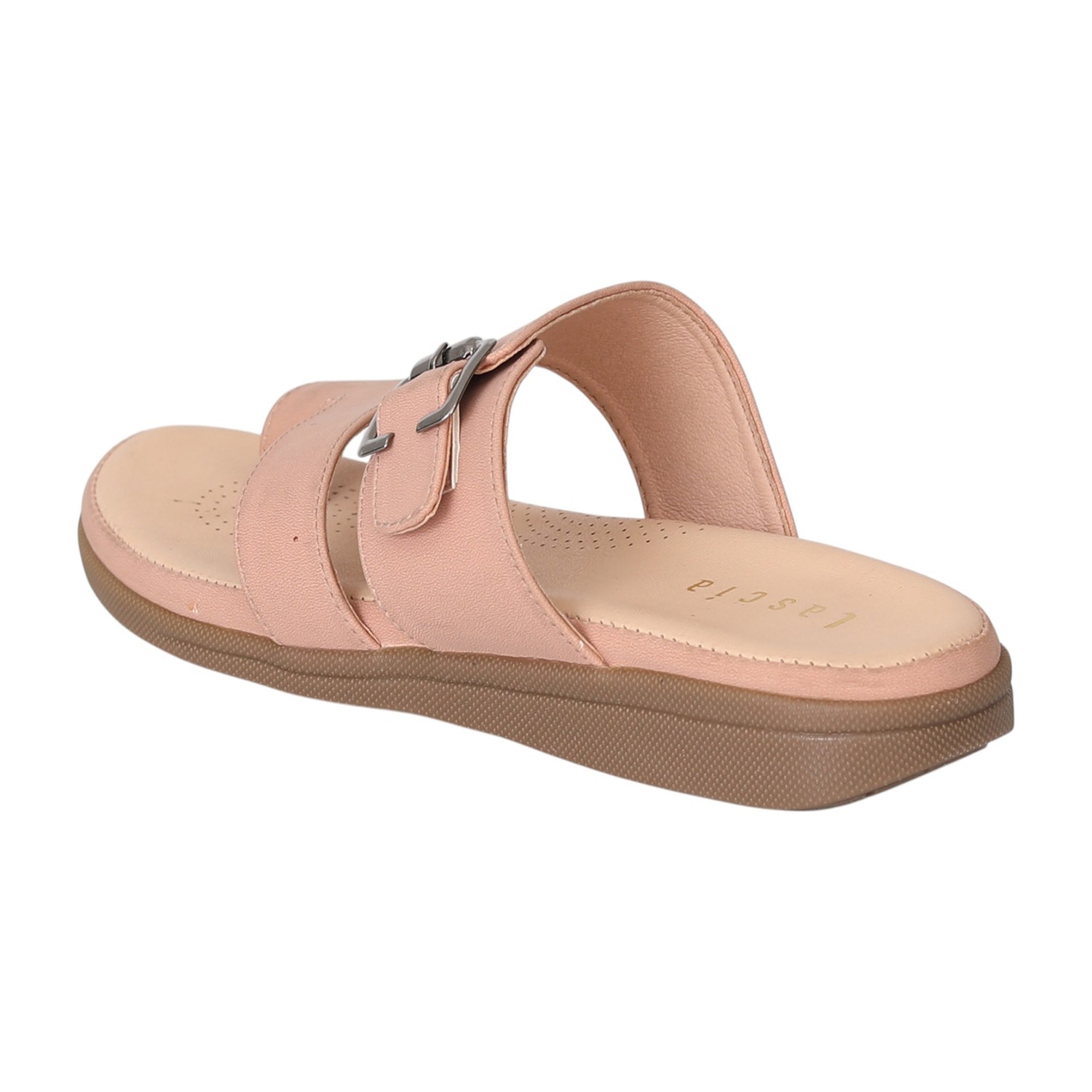 Women Blush Buckle Toe-Loop Comfort Flats
