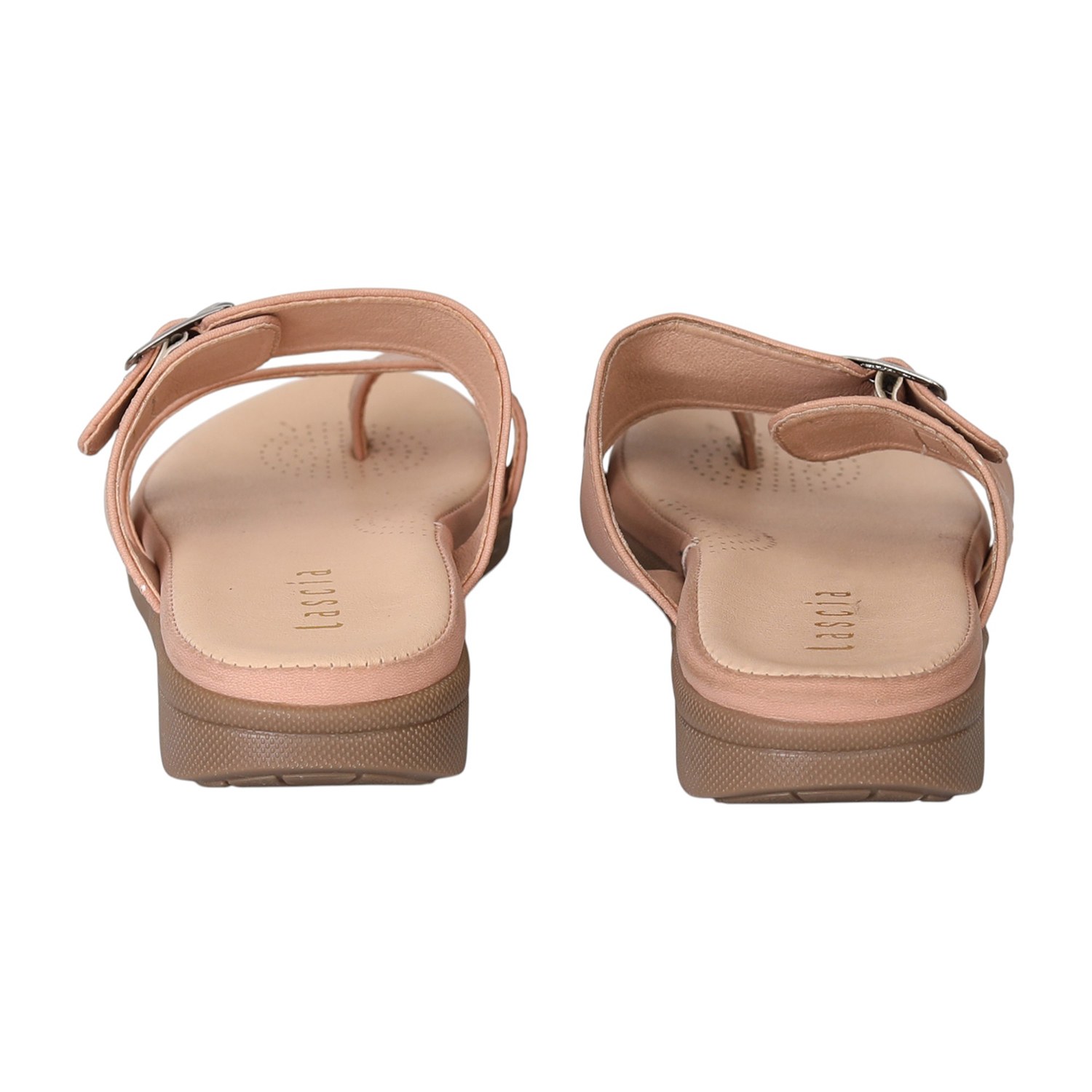 Women Blush Buckle Toe-Loop Comfort Flats