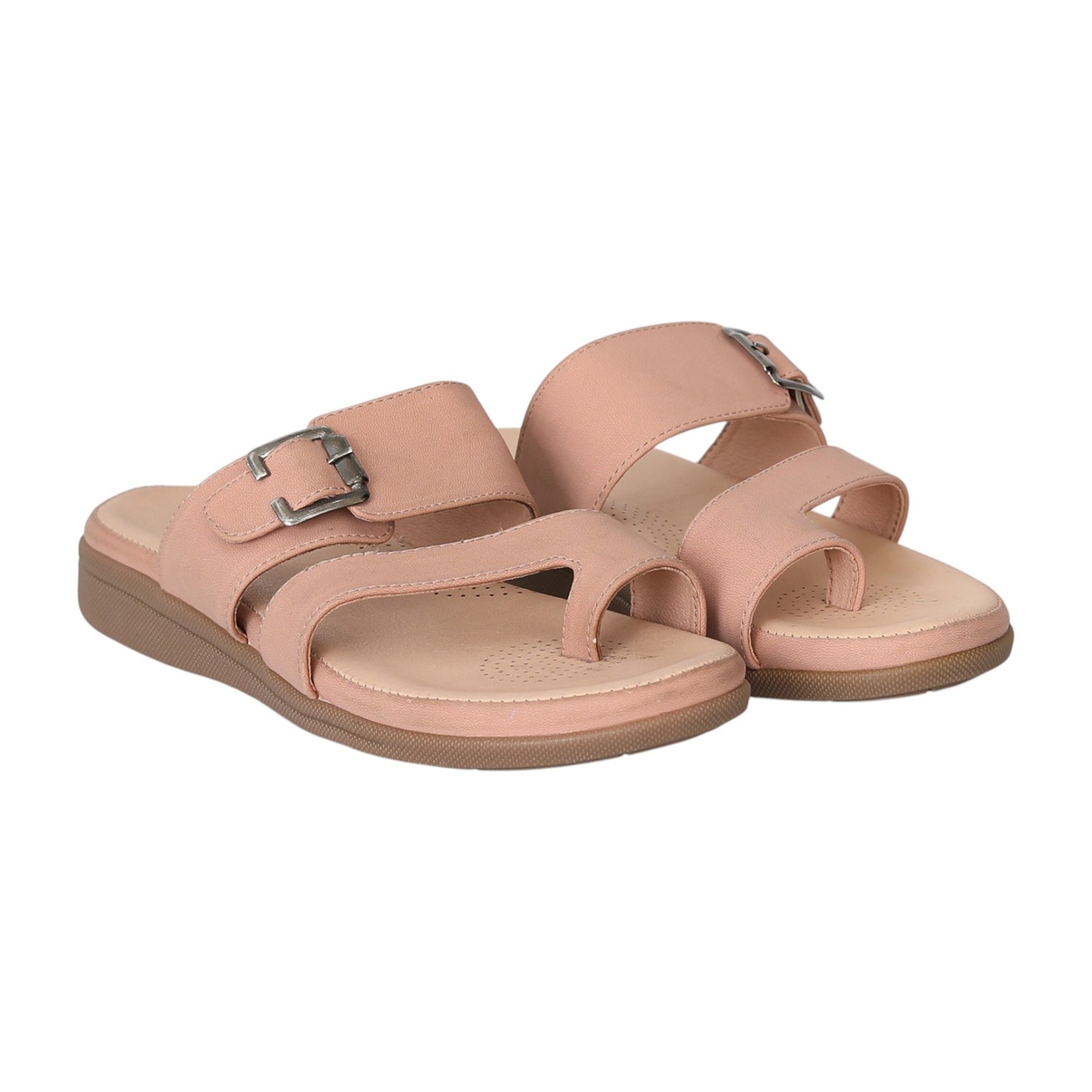 Women Blush Buckle Toe-Loop Comfort Flats
