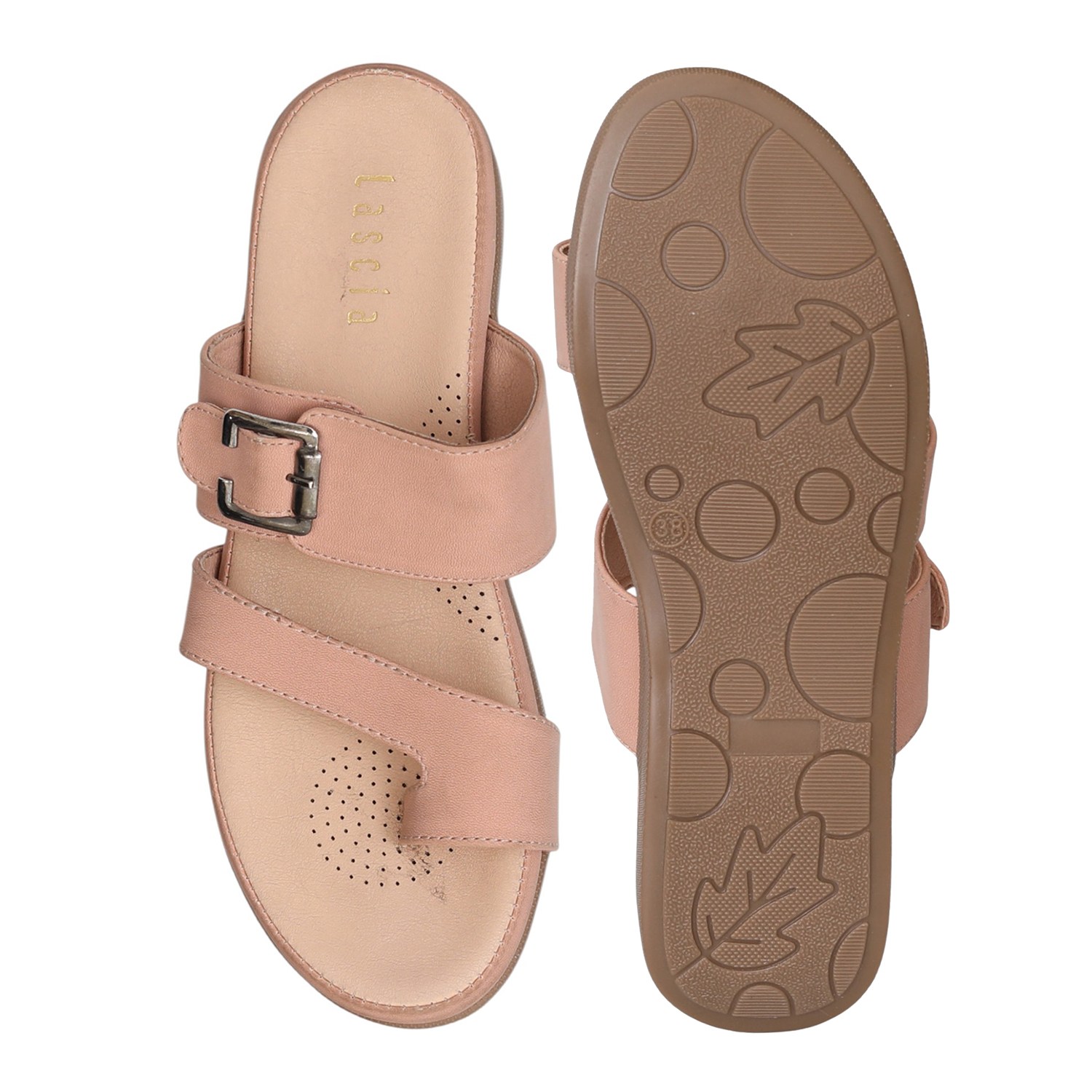 Women Blush Buckle Toe-Loop Comfort Flats