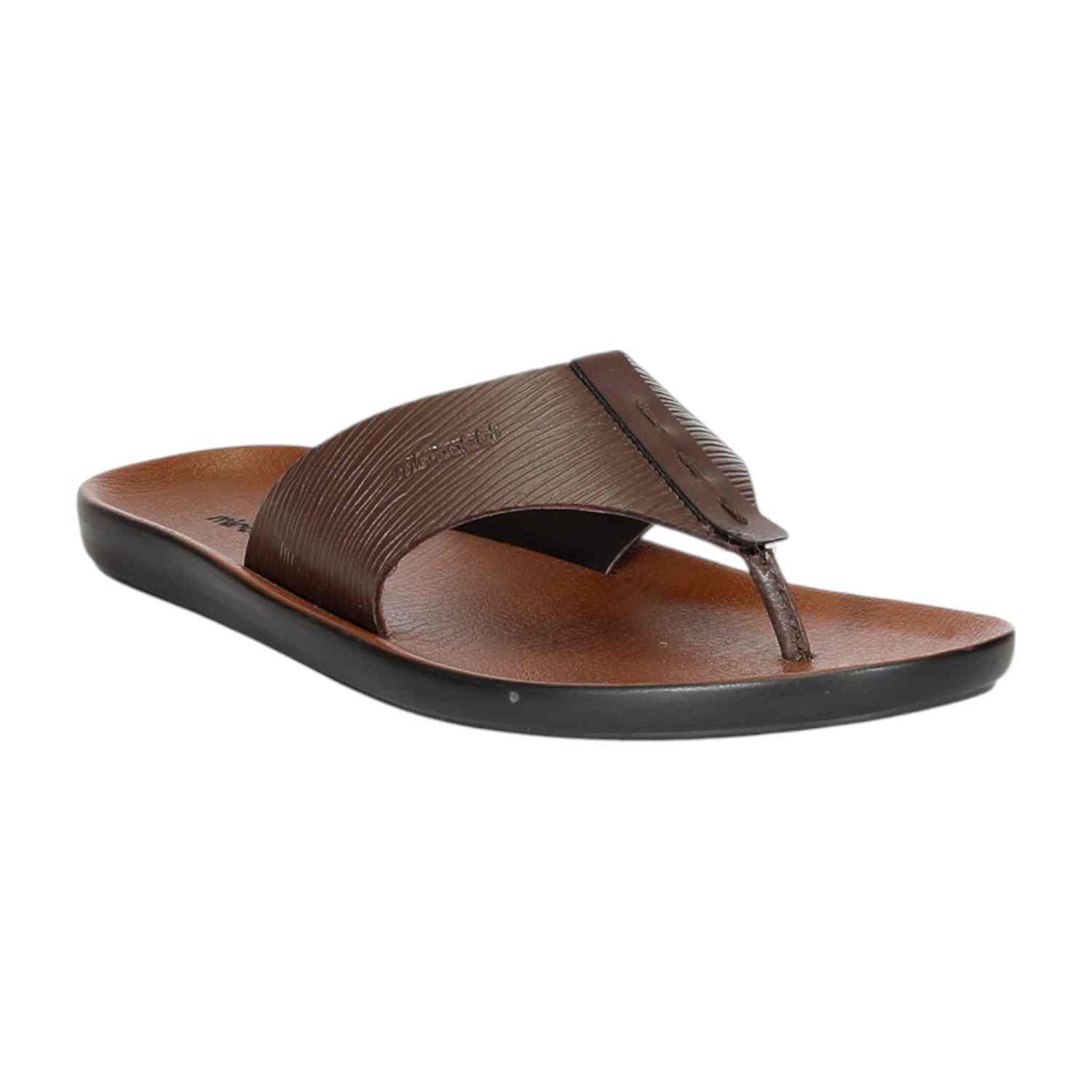 Men Brown Thong with Self Design