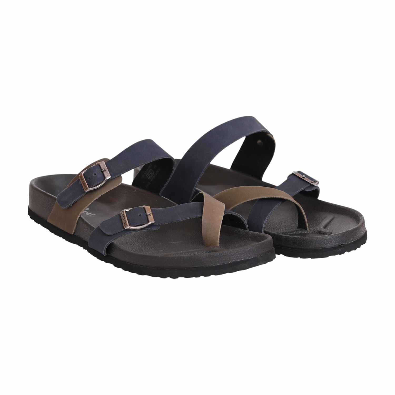 Men Navy Blue and Olive Toe-Loop Sandal
