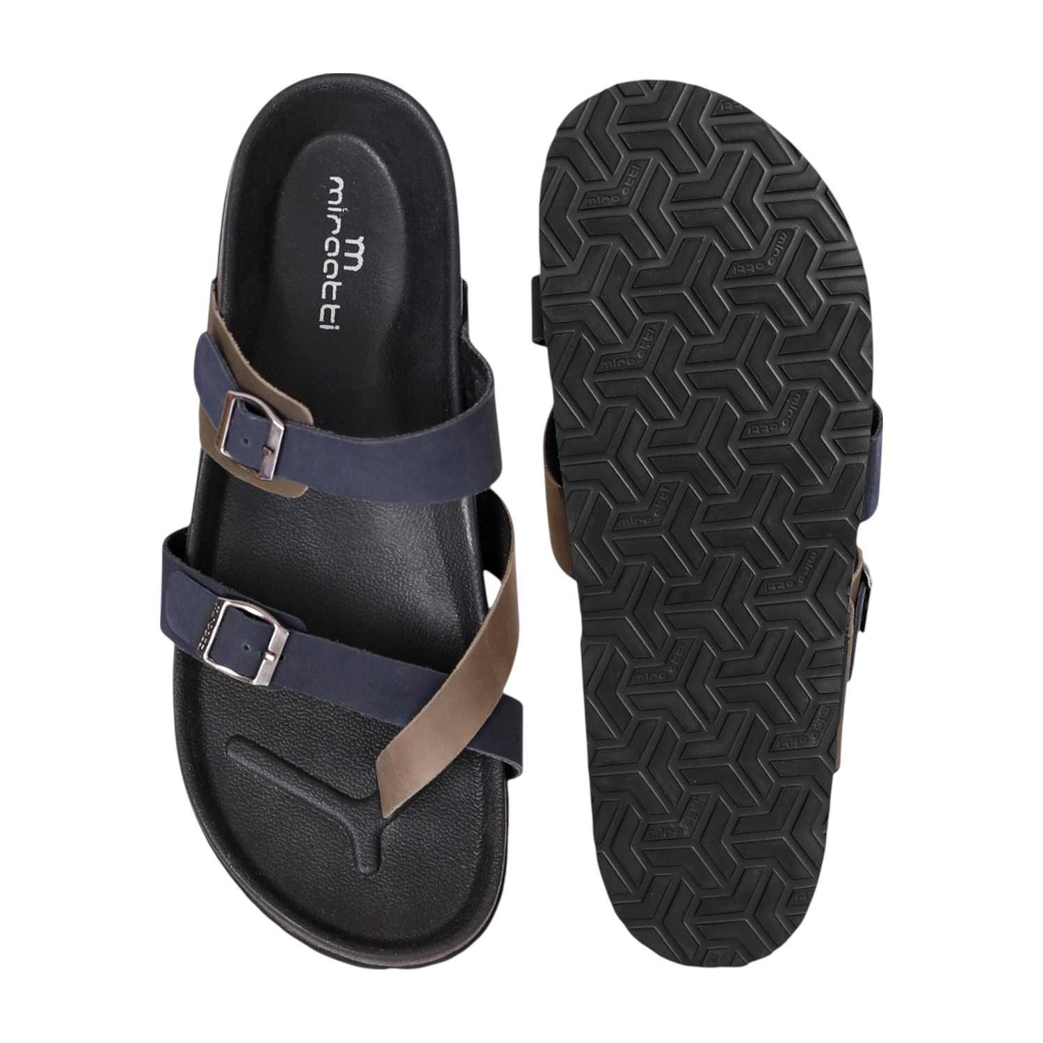 Men Navy Blue and Olive Toe-Loop Sandal