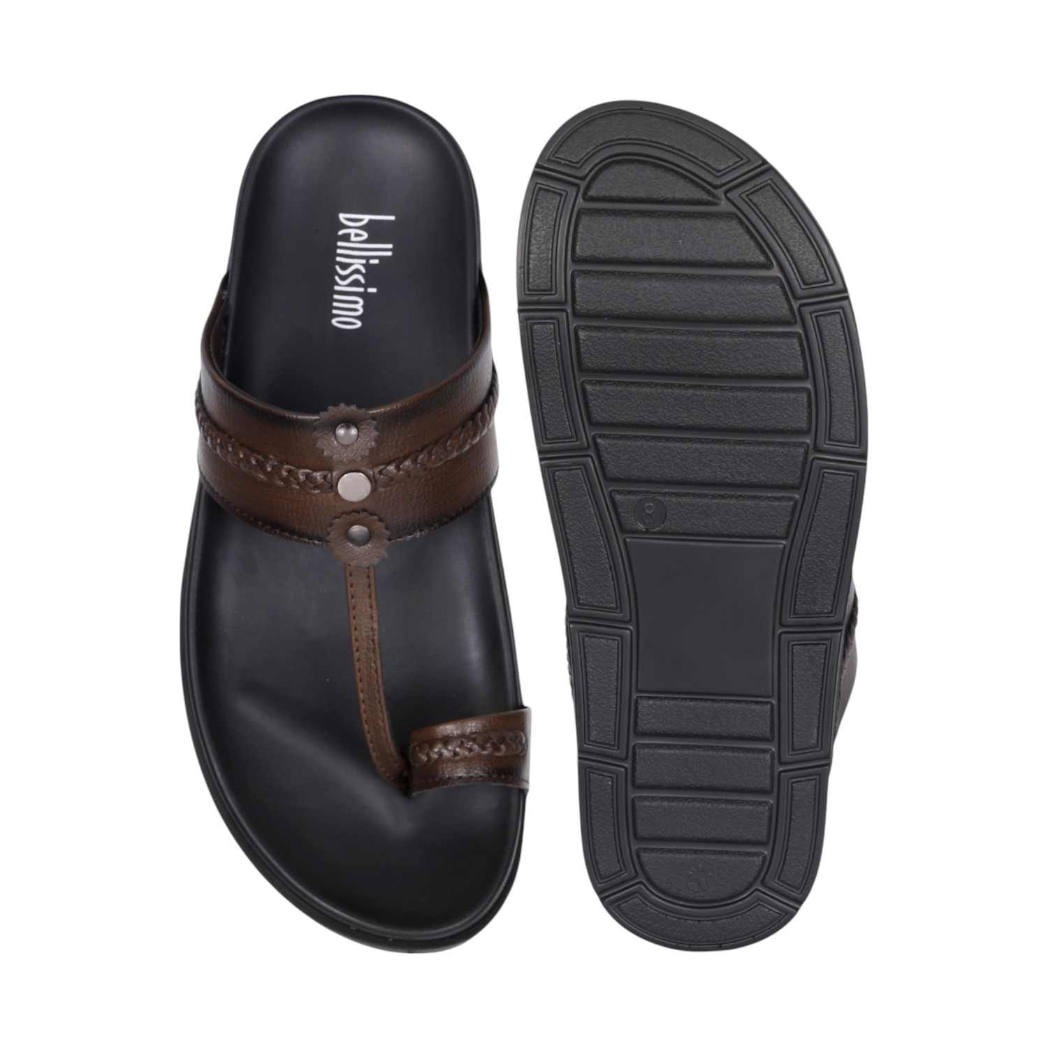 Men Brown Traditional Leather Toe Ring Sandals