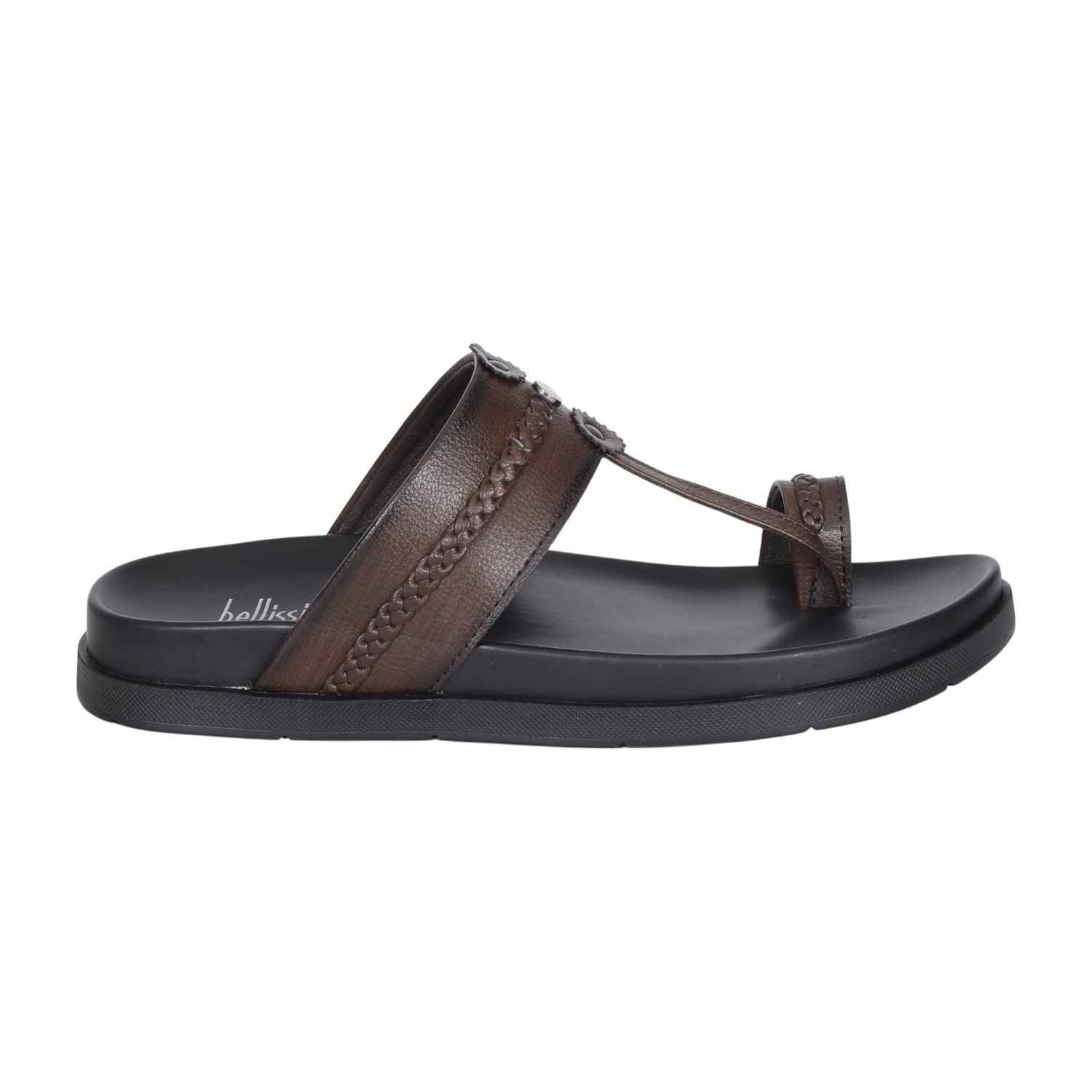Men Brown Traditional Leather Toe Ring Sandals